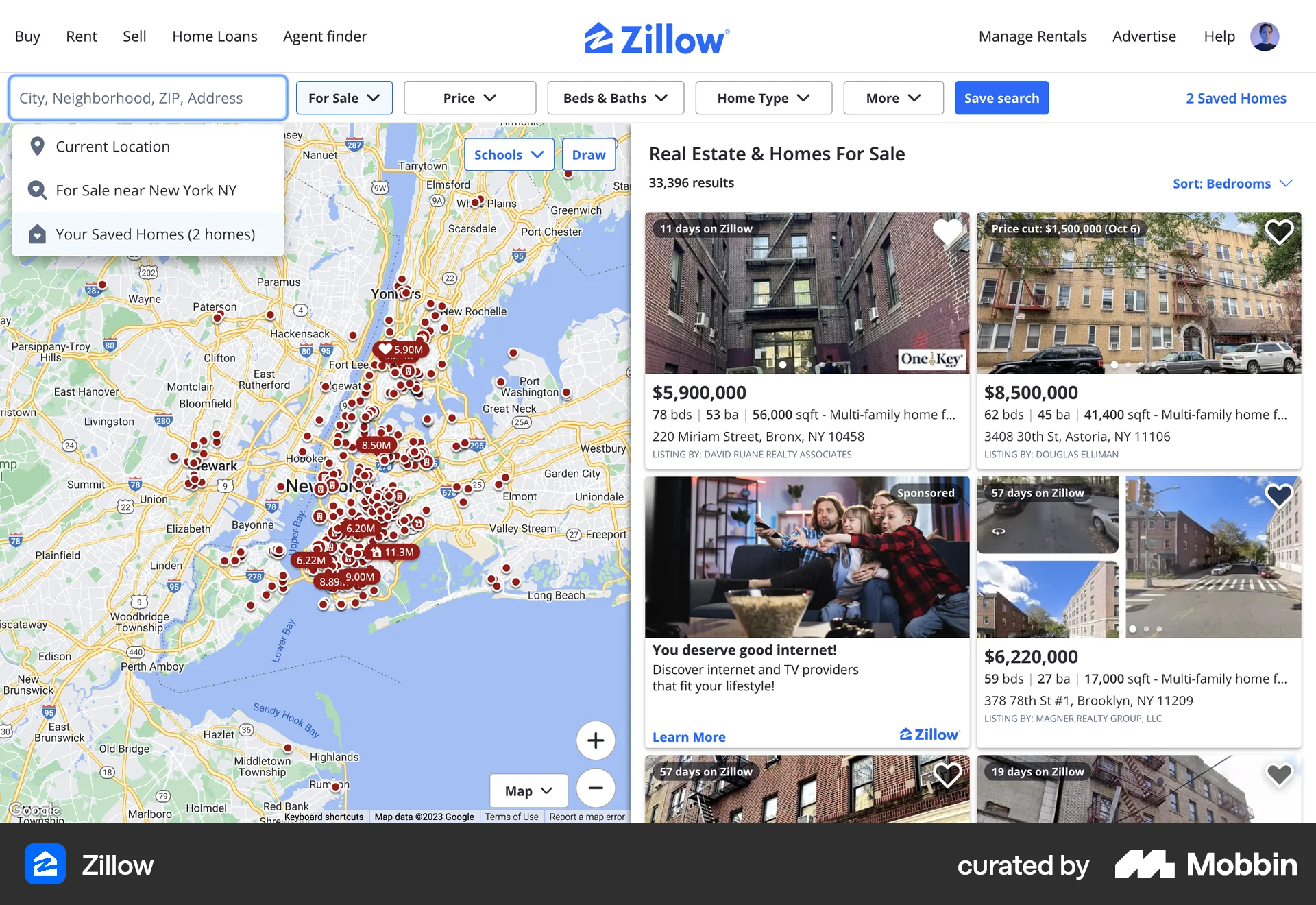 Zillow Web Real Estate App screen