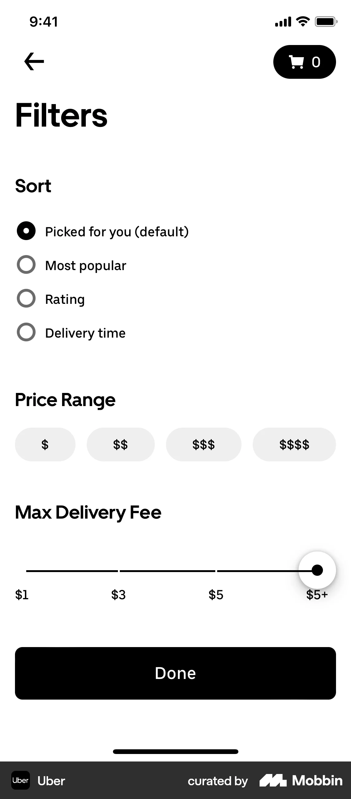 Uber iOS screen containing Radio Button UI element