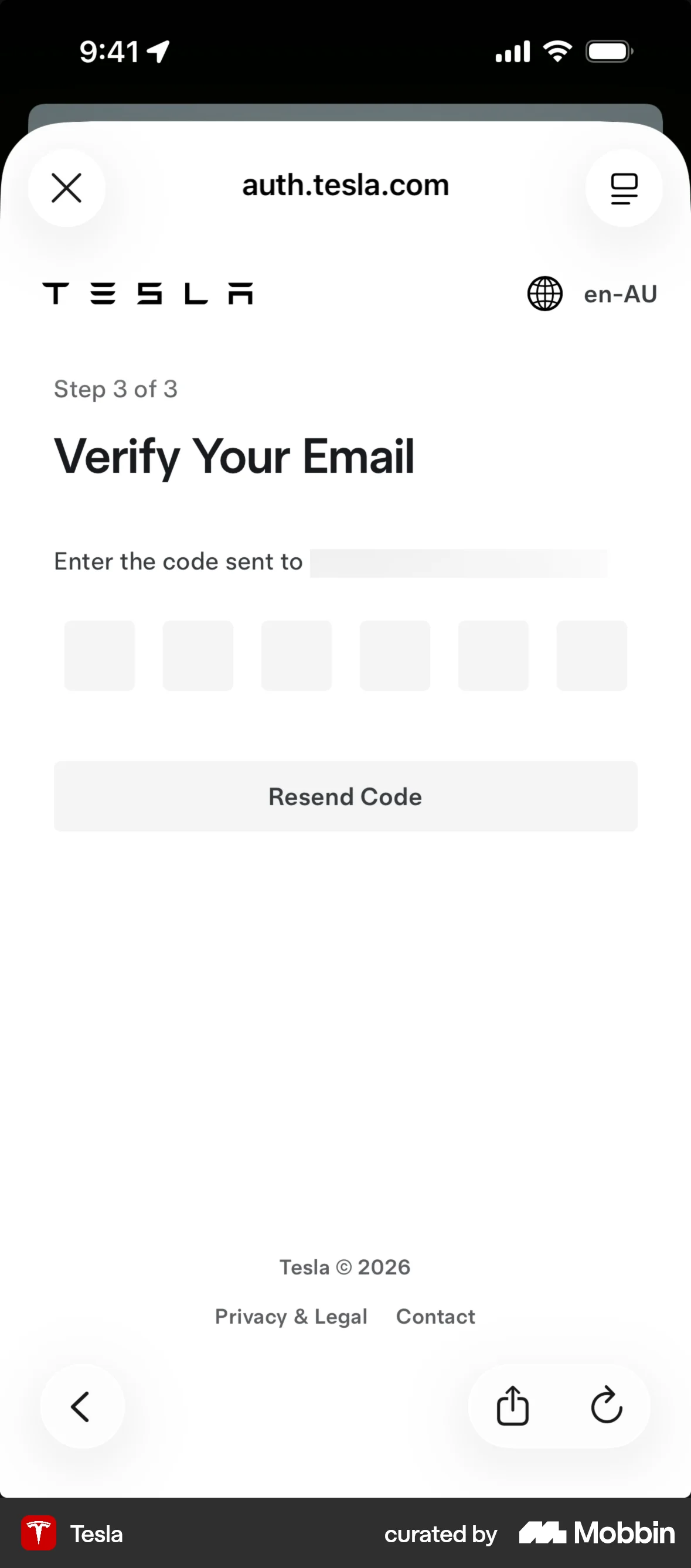 Tesla Onboarding screen