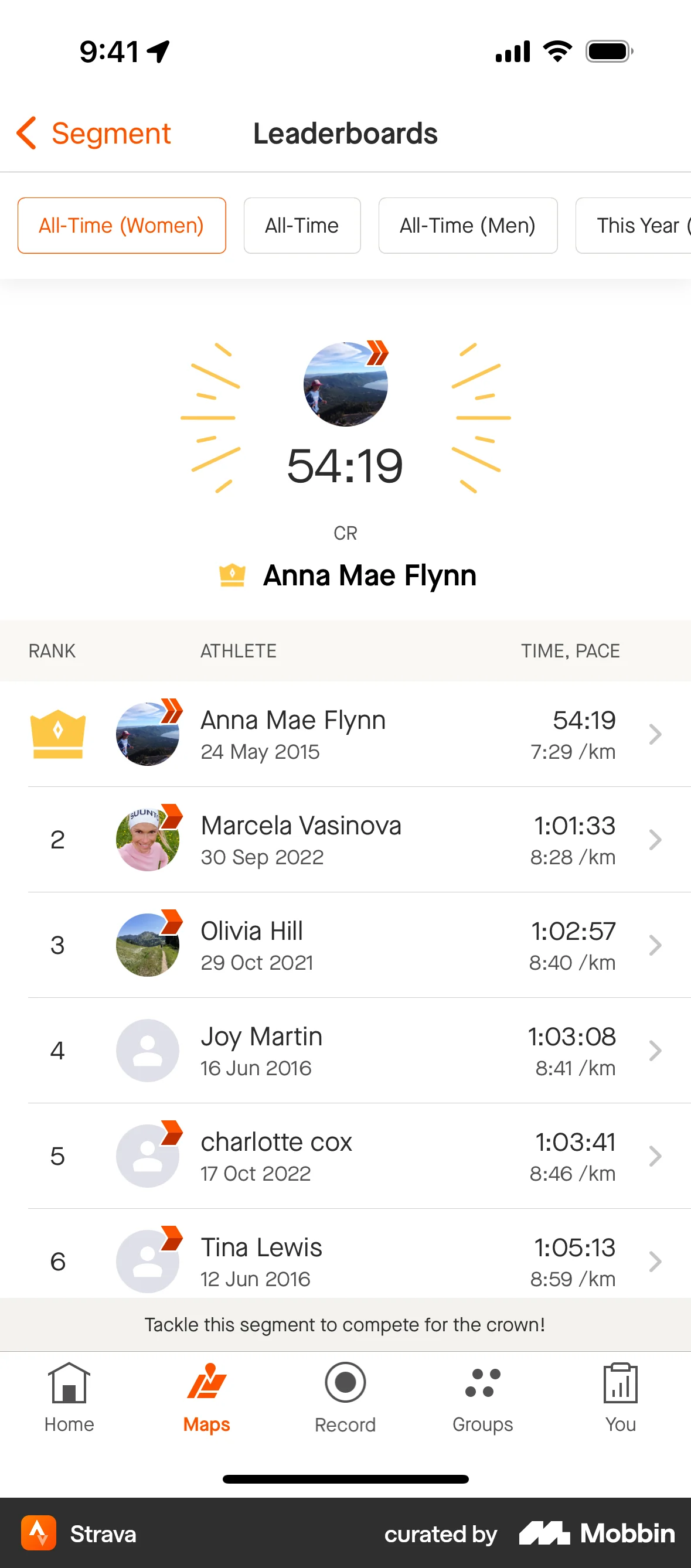 Strava iOS Leaderboard screen