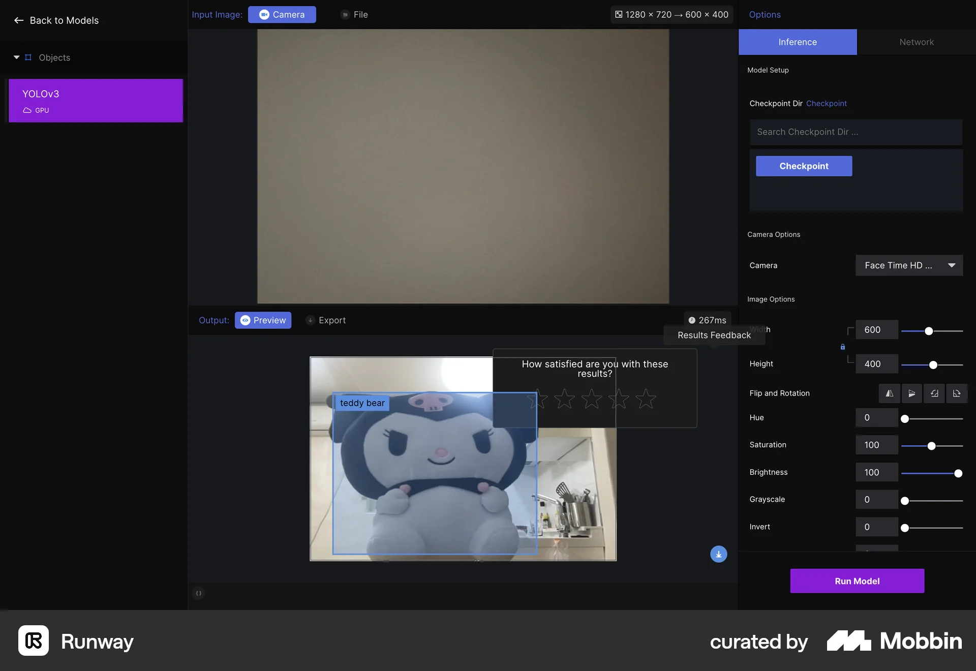Runway Web Feedback screen