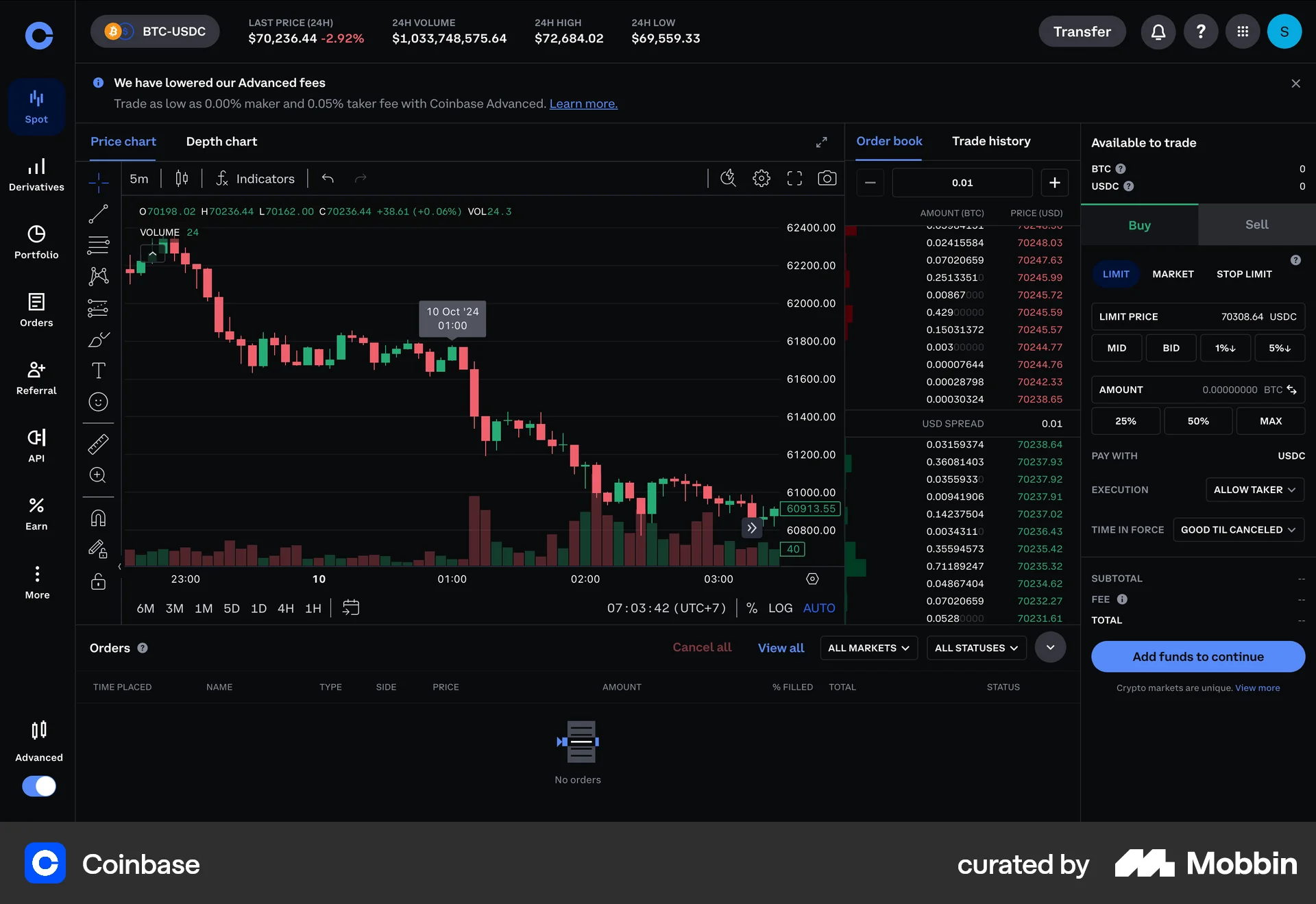 Coinbase Web screen containing Tooltip UI element