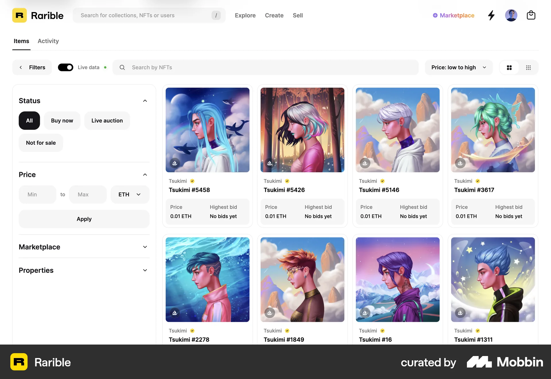 Rarible Web screen containing Switch UI element