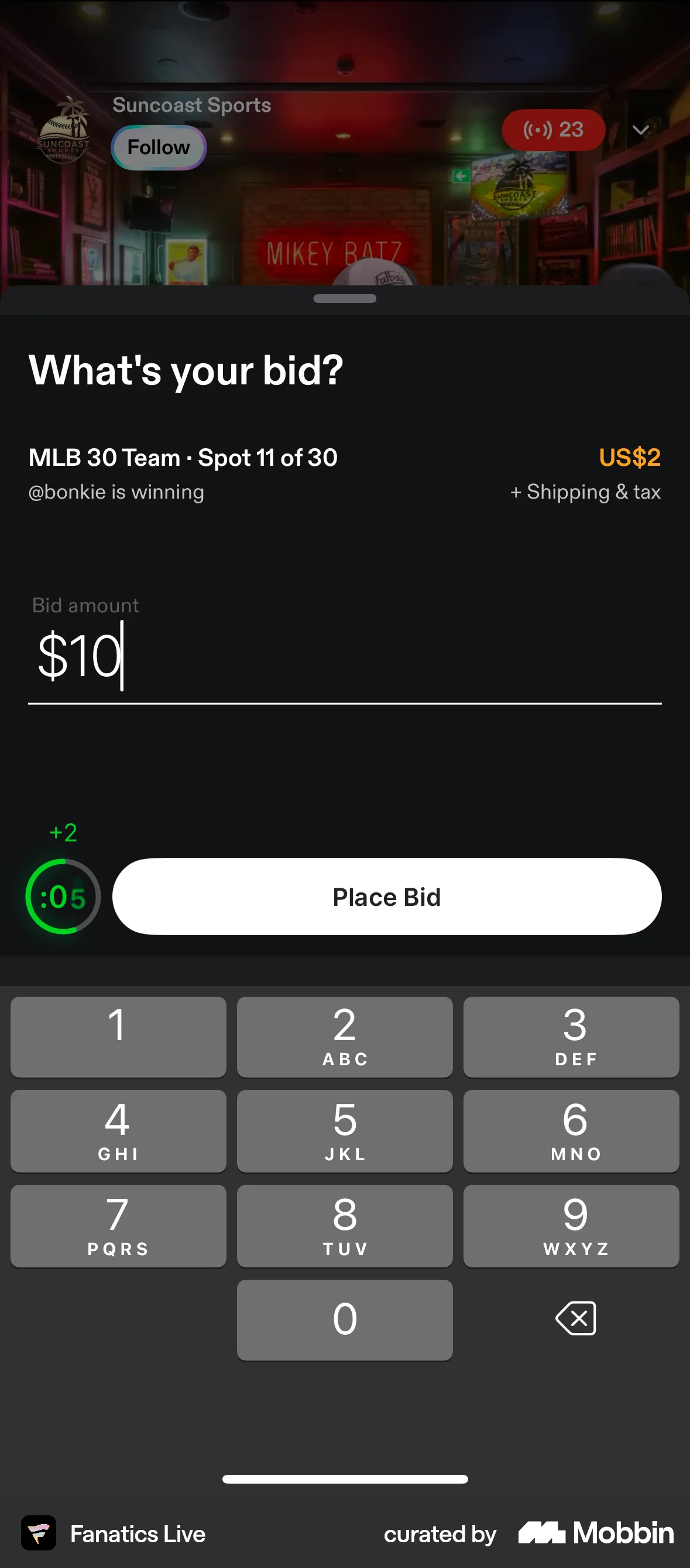 Fanatics Live iOS screen containing Text Field UI element