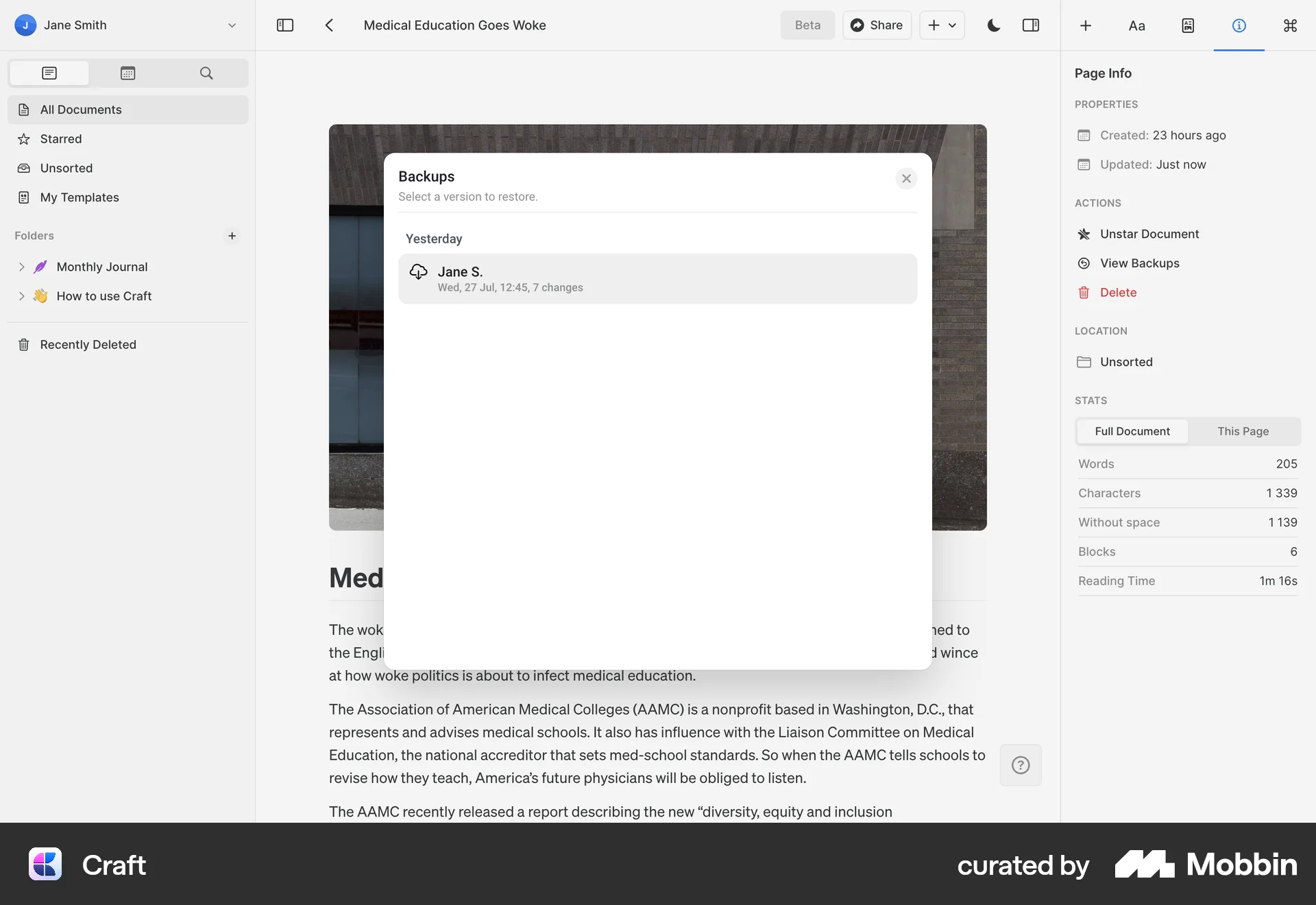 Craft Web screen containing Dialog UI element