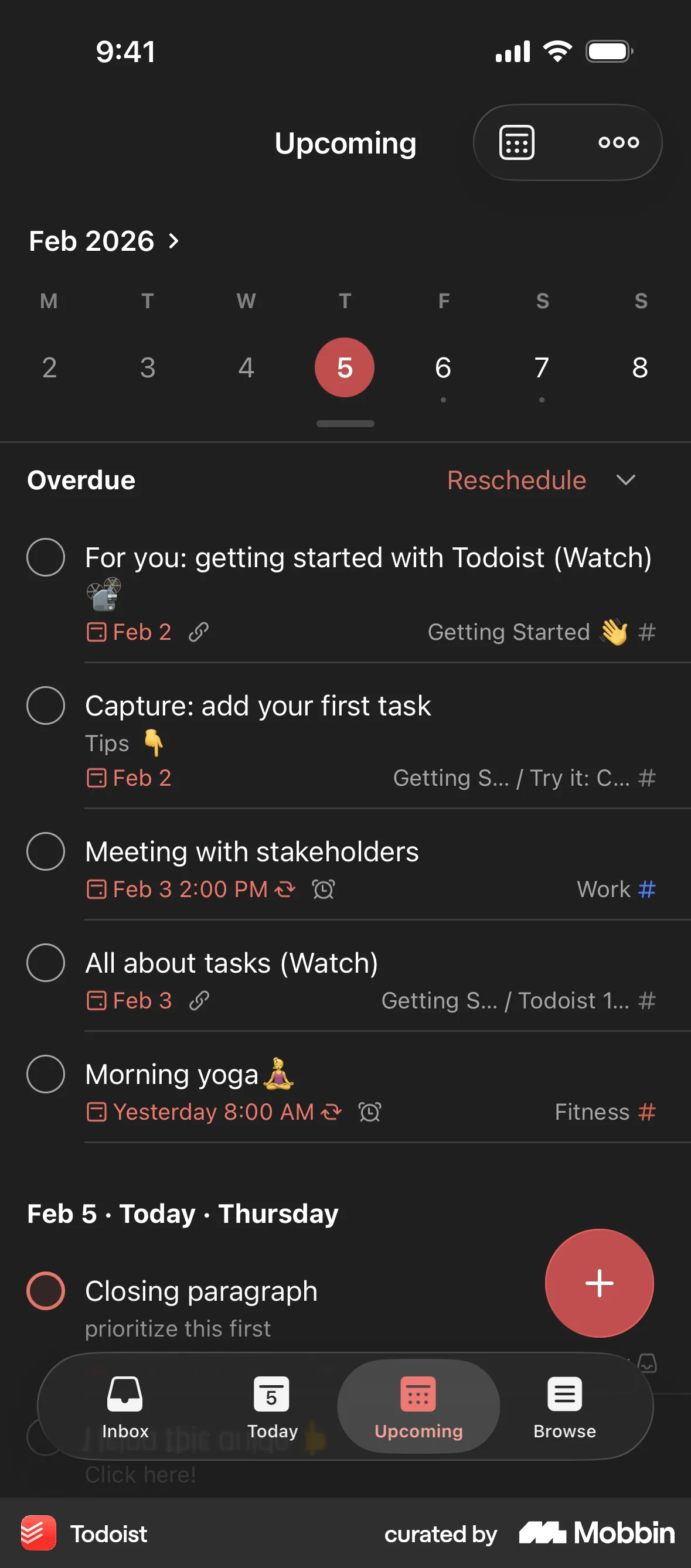 Todoist iOS Dark Mode screen