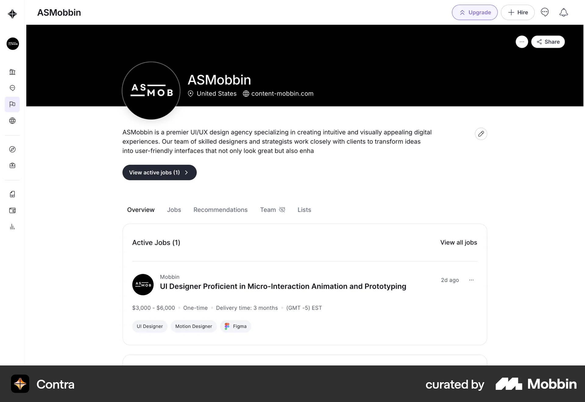 Contra Web My Account & Profile screen