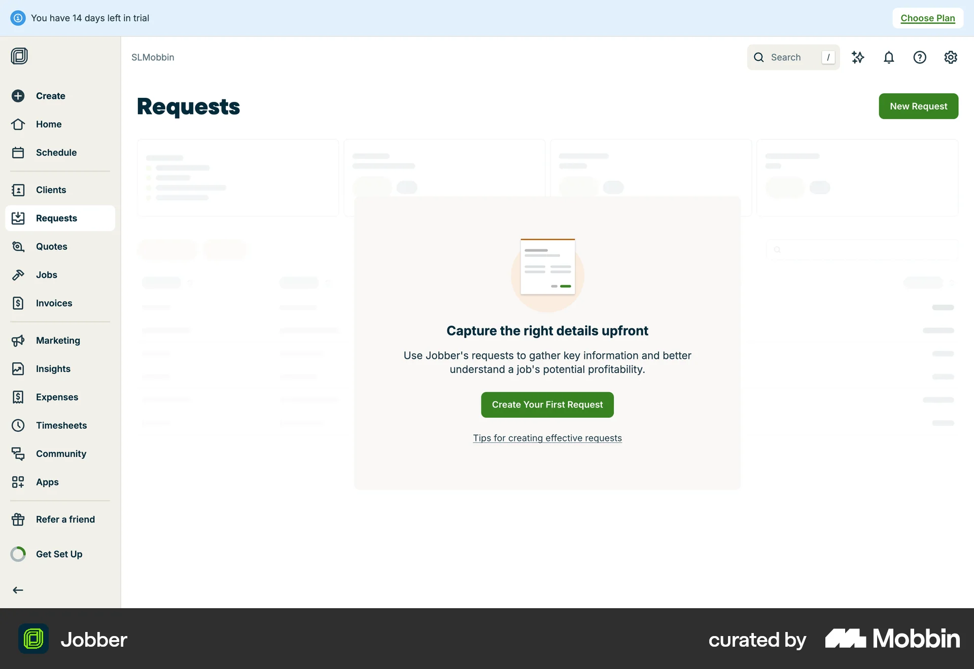 Jobber Web Empty State screen