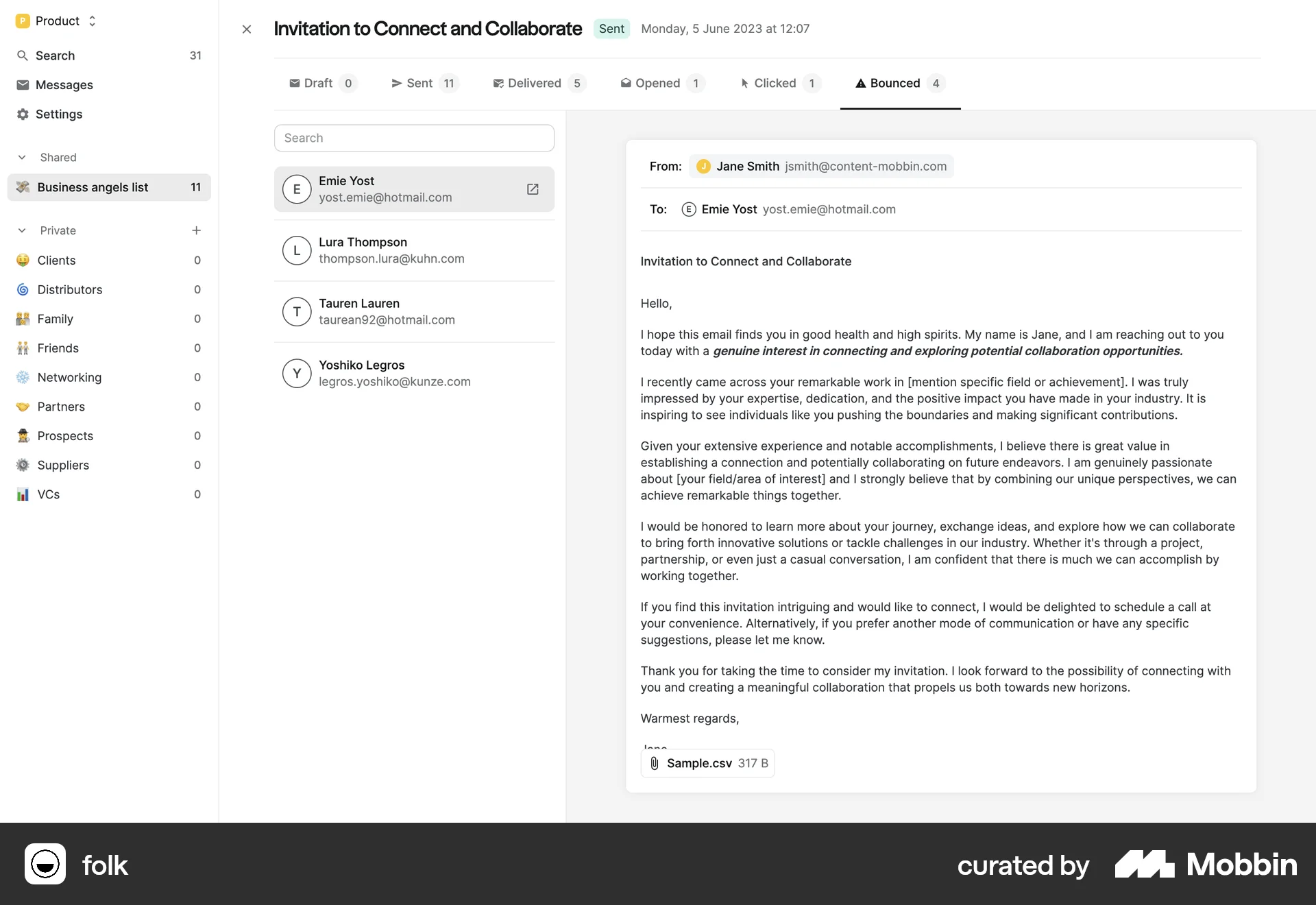 folk Web Emails & Messages screen