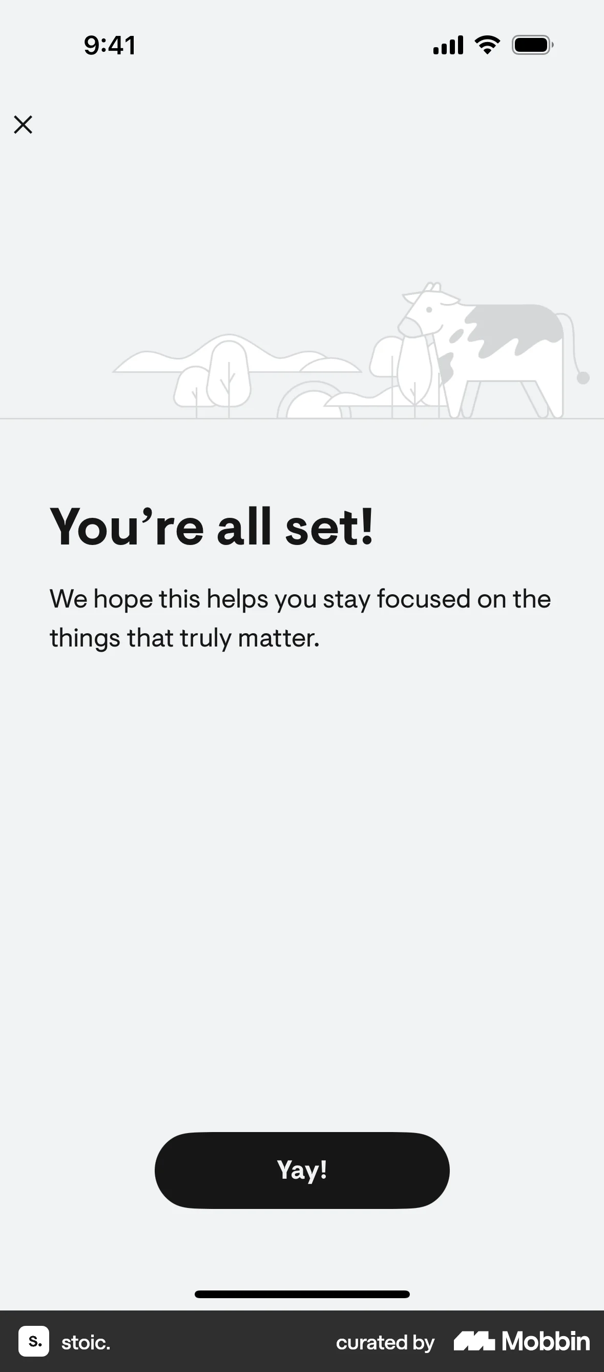 stoic. iOS Acknowledgement & Success screen