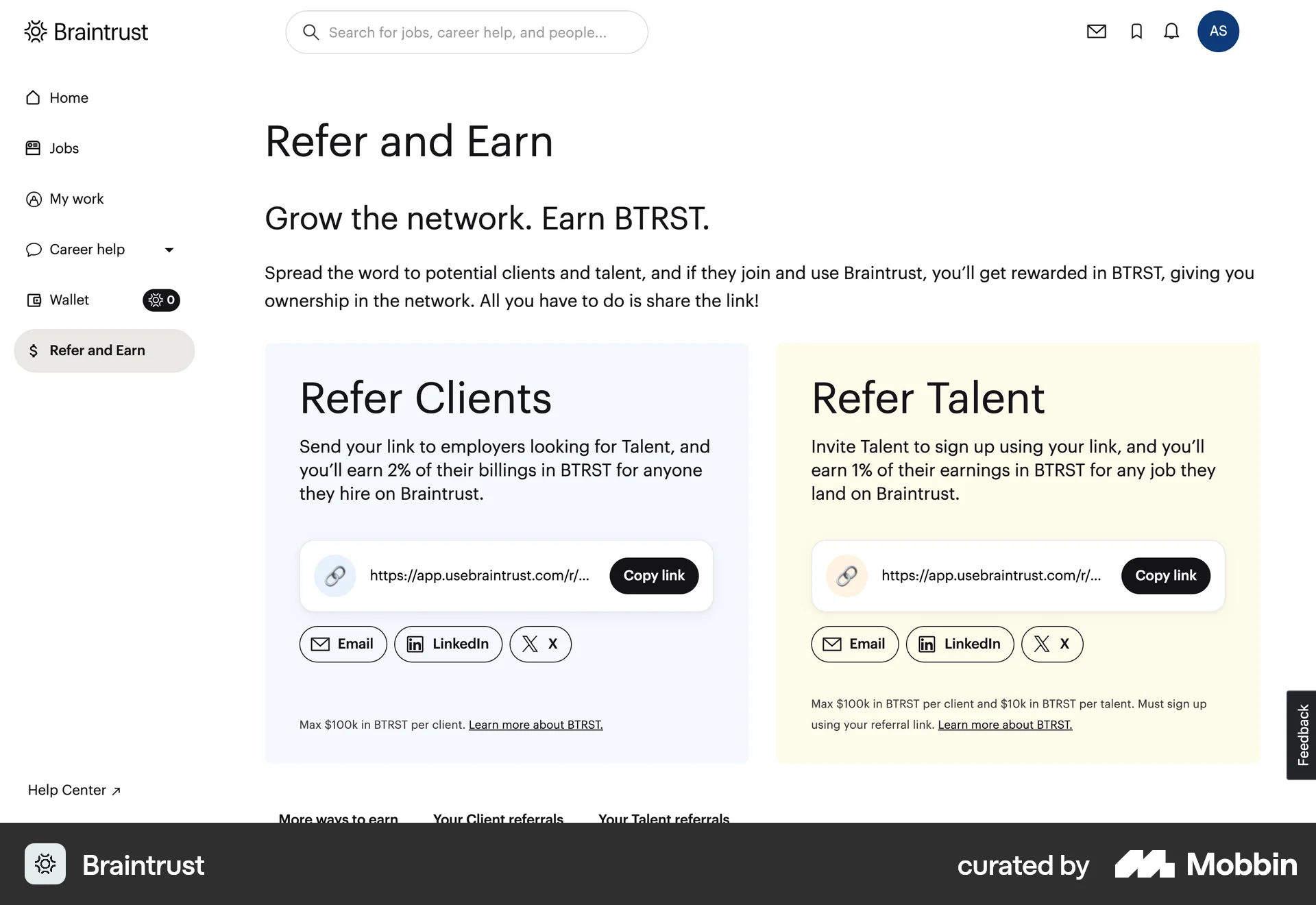 Braintrust Web Social Networking App screen