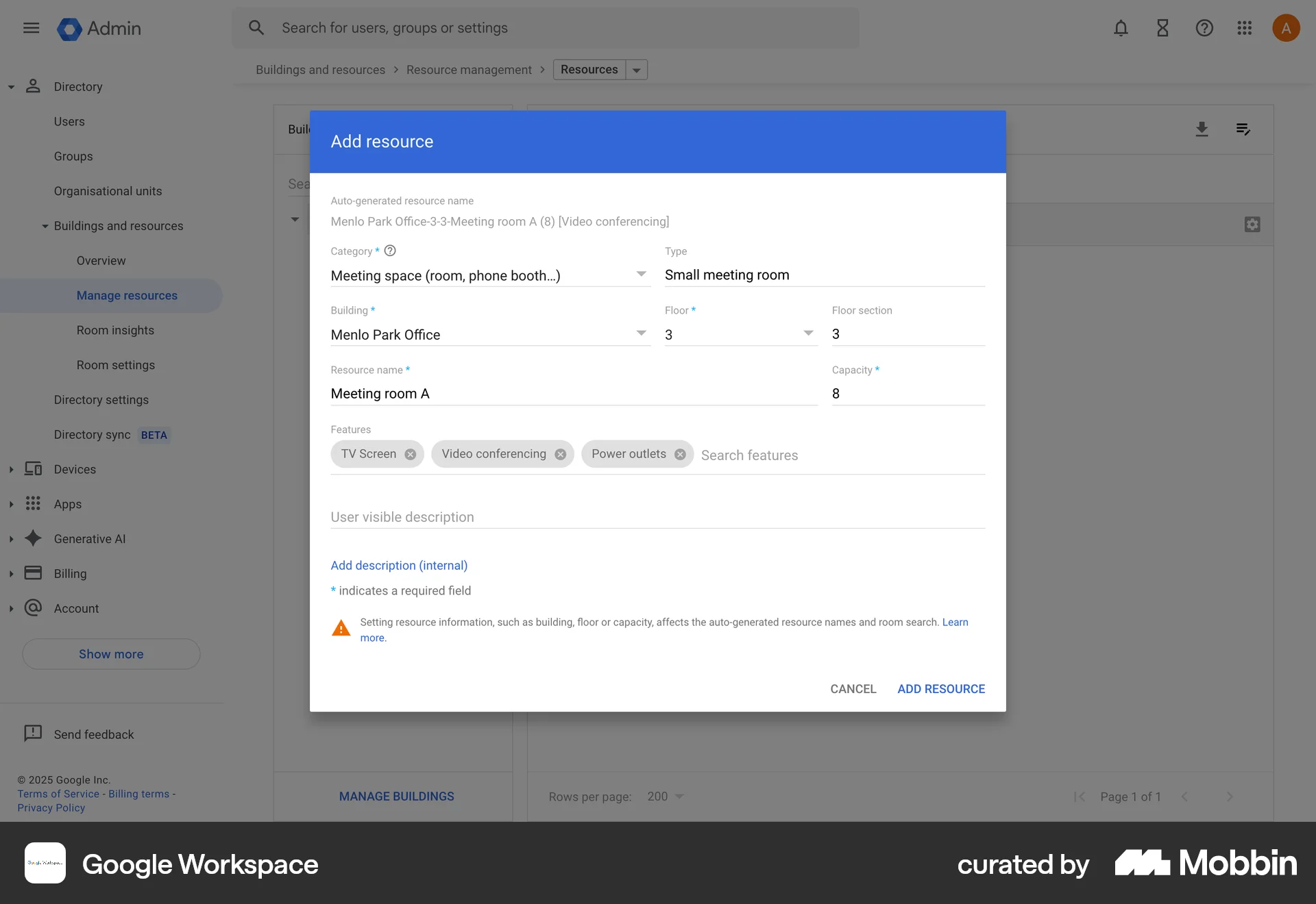 Google Workspace Web Add & Create screen
