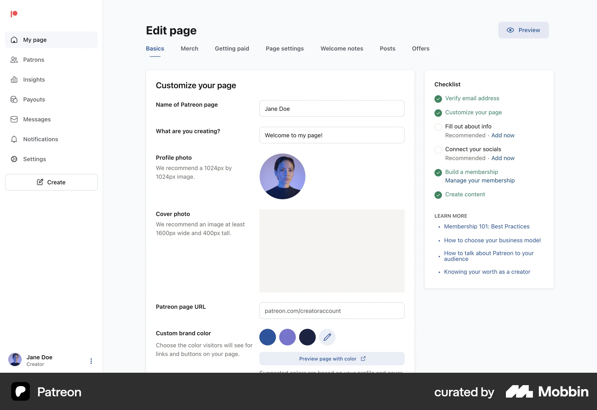 Patreon Web My Account & Profile screen