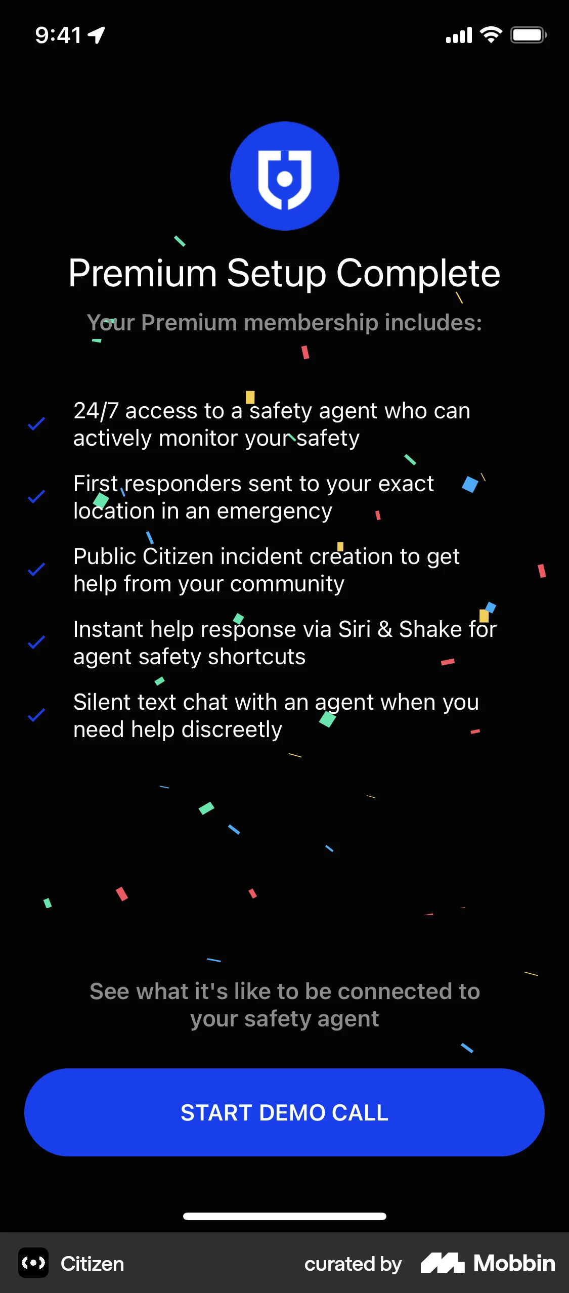 Citizen iOS Confetti screen