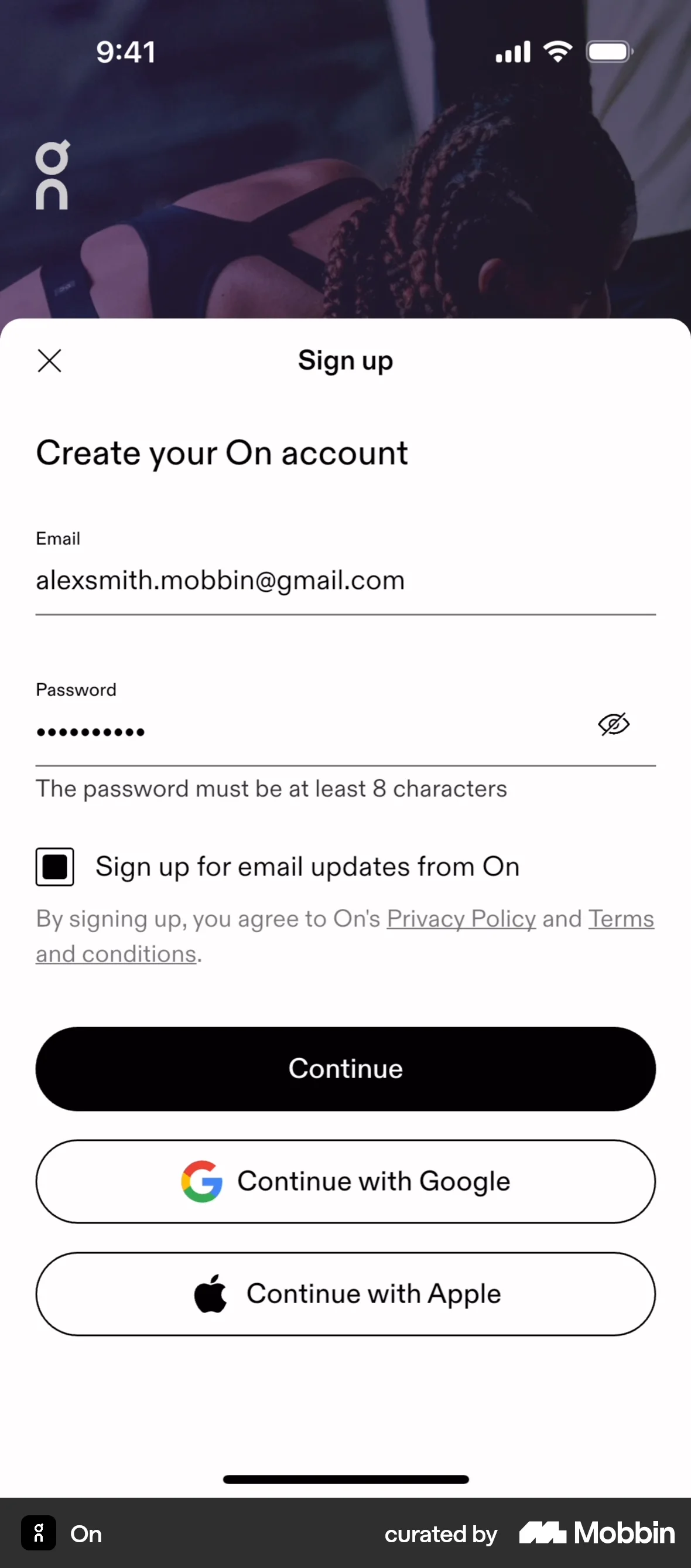 On iOS Signup screen