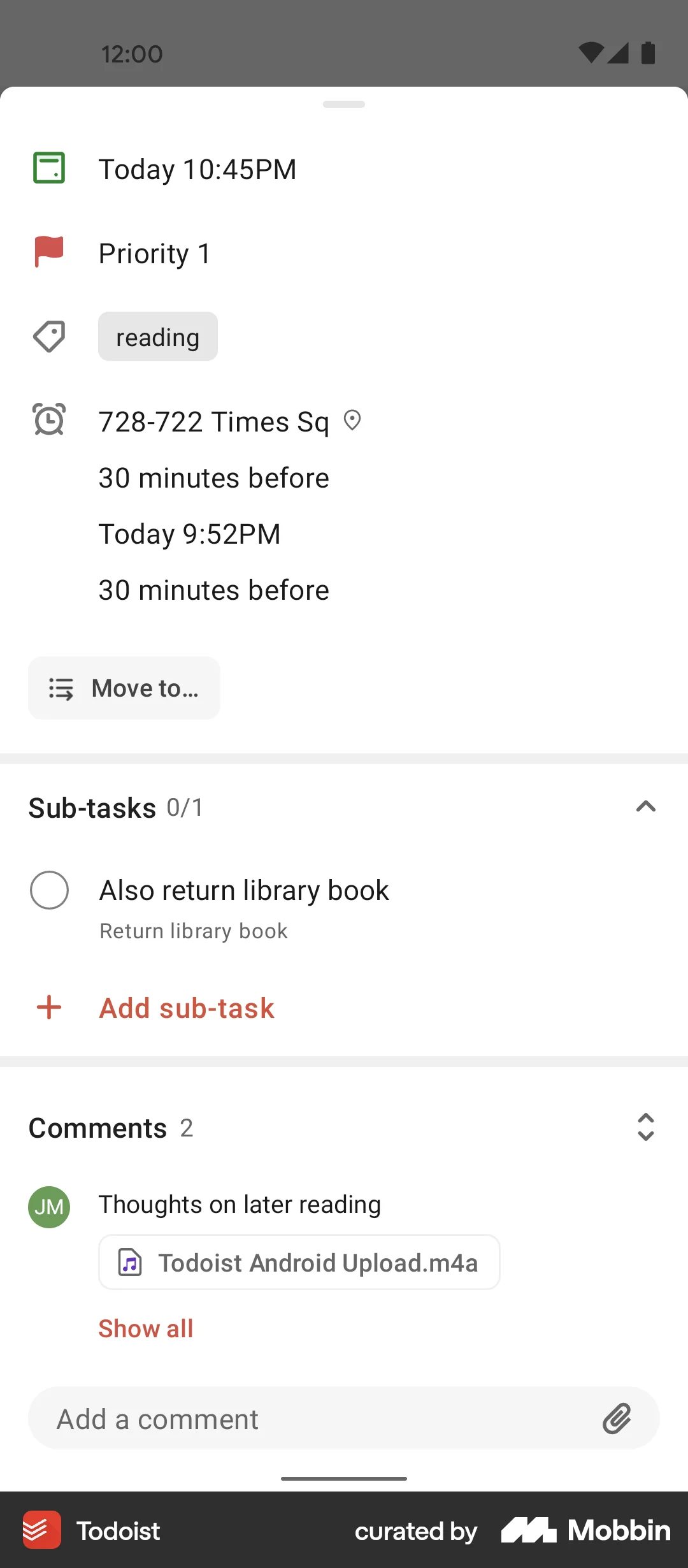 Todoist Android Goal & Task screen