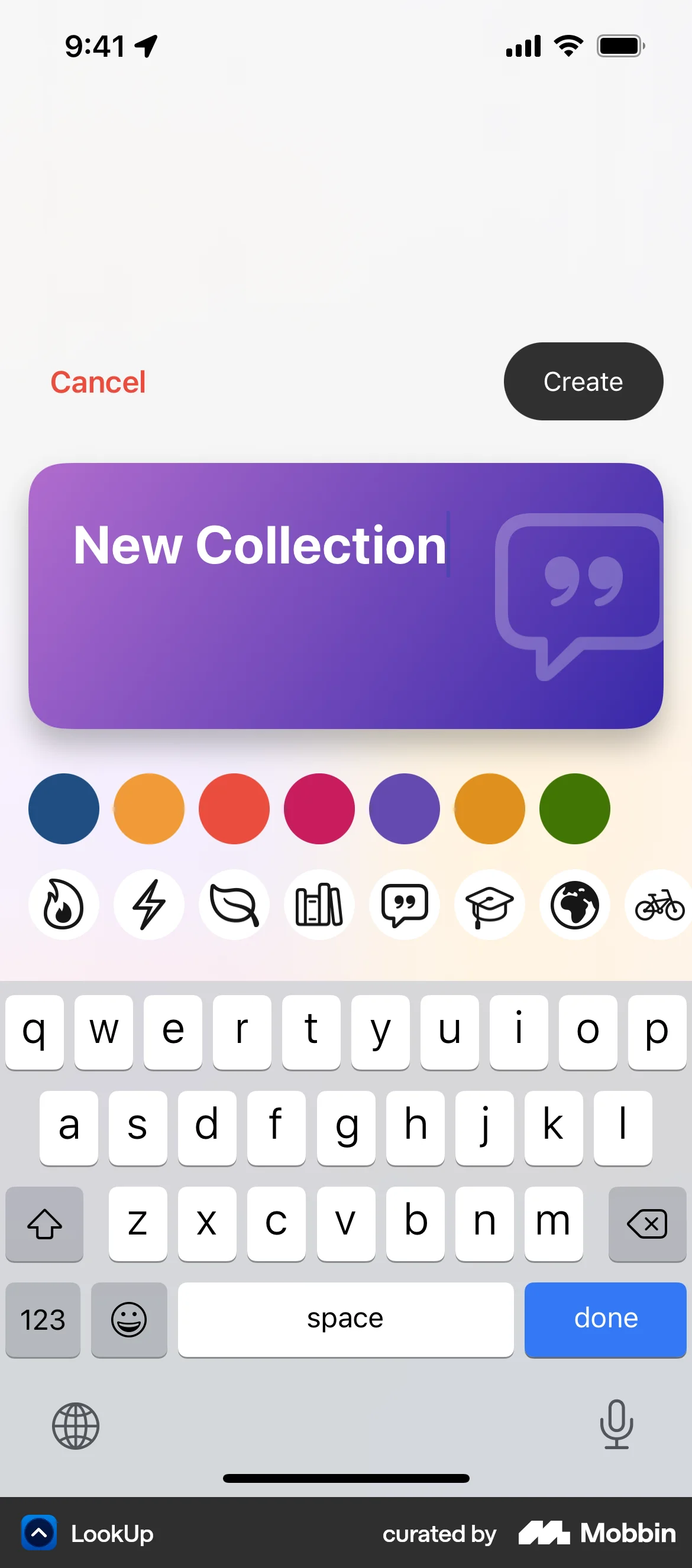 LookUp iOS screen containing Color Picker UI element