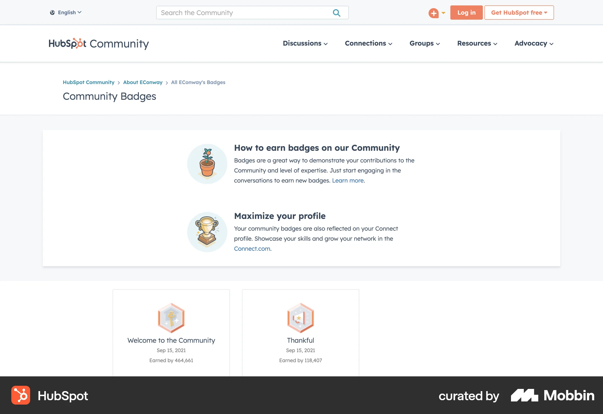 HubSpot Web Achievements & Awards screen