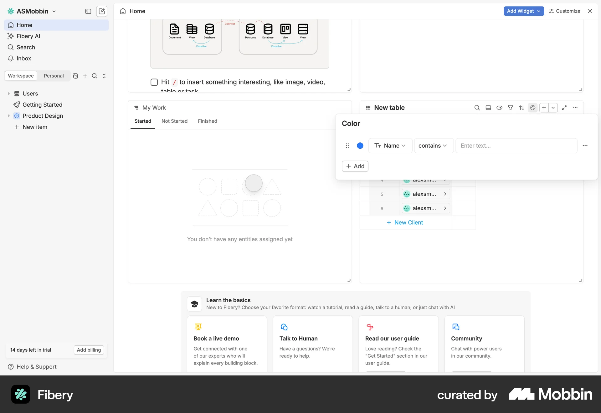 Fibery Web screen containing Filter Panel UI UI element