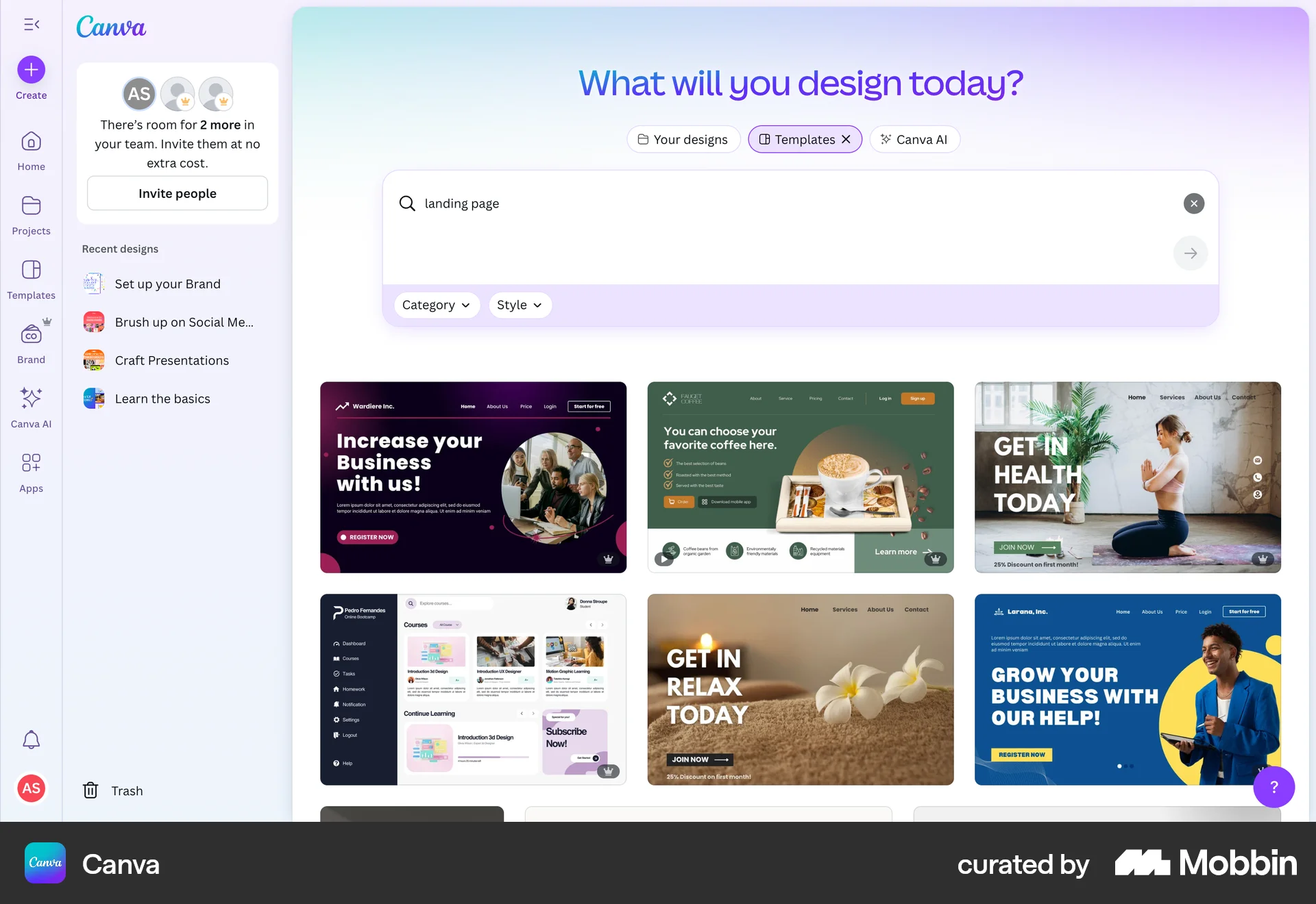 Canva Web Search screen