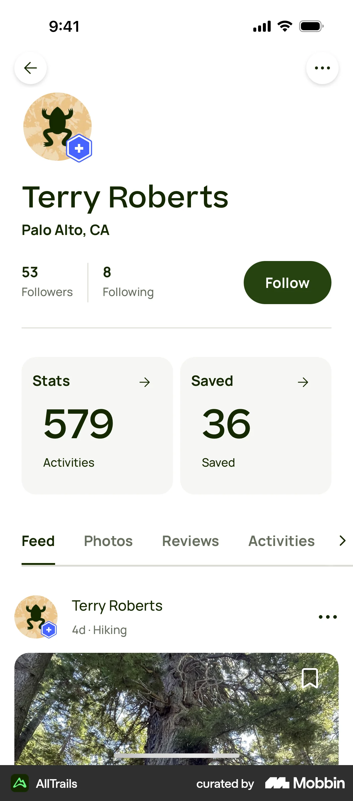 AllTrails iOS screen containing Tab UI element