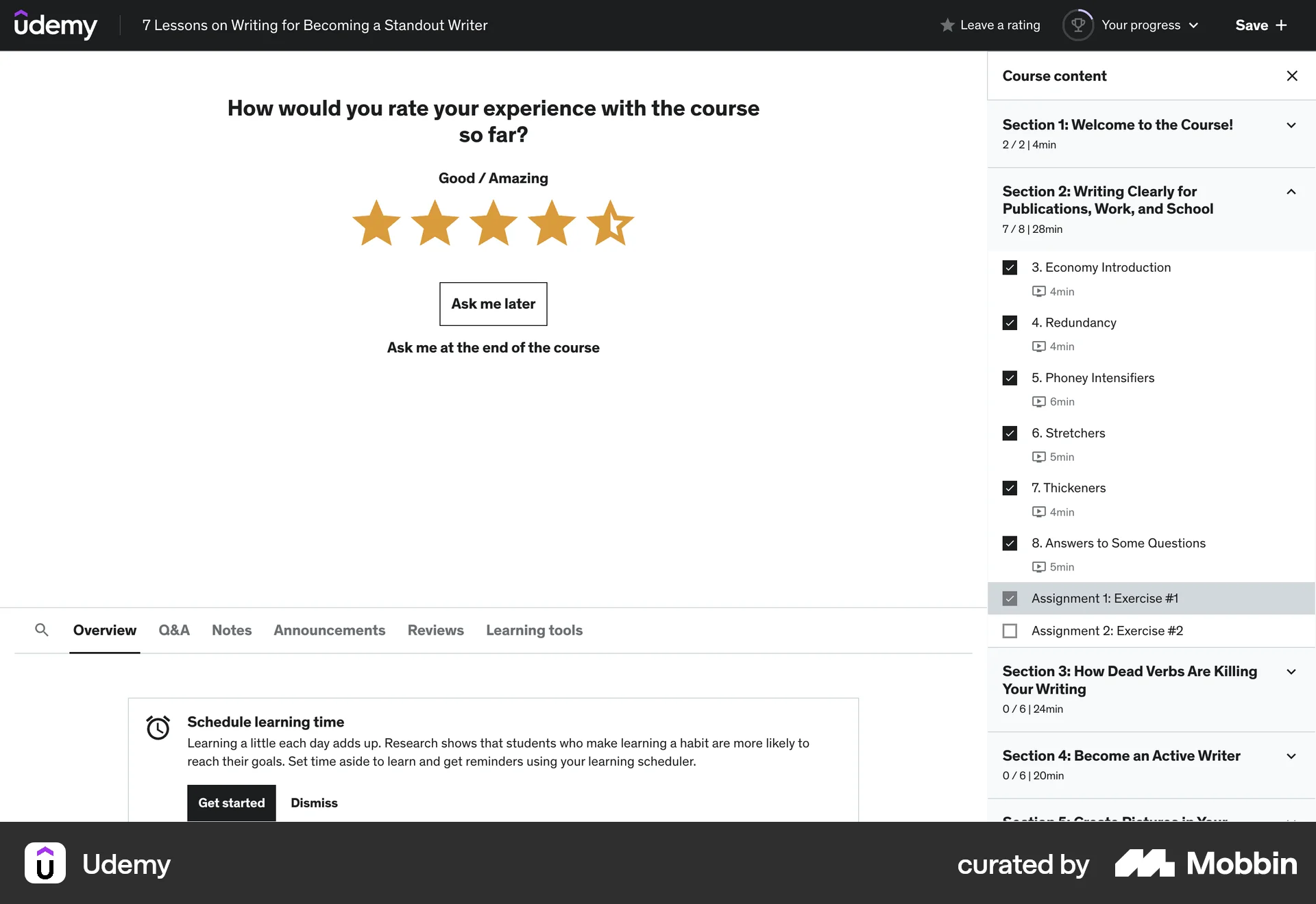 Udemy Web Reviews & Ratings screen