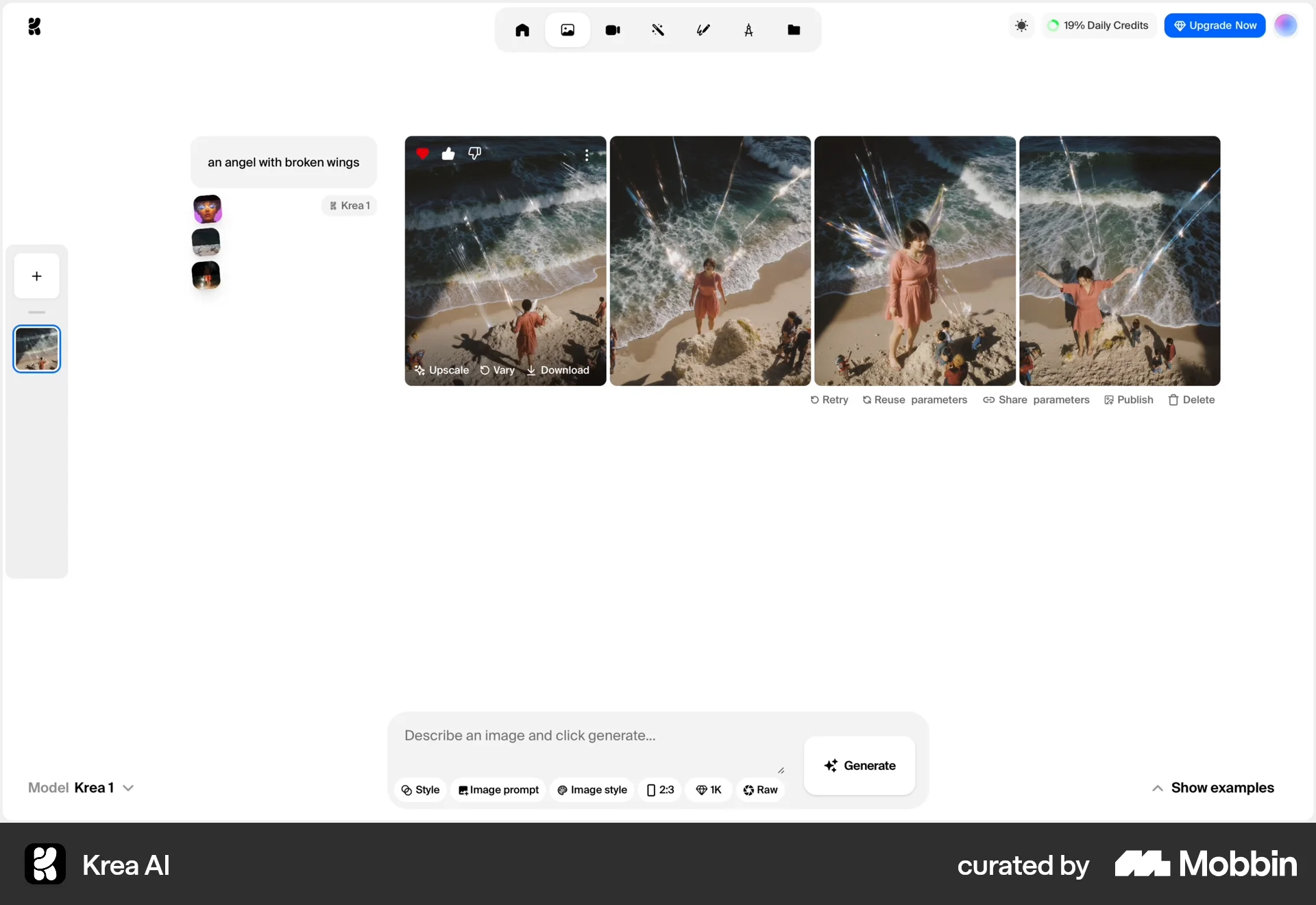 Krea AI Web Feedback screen