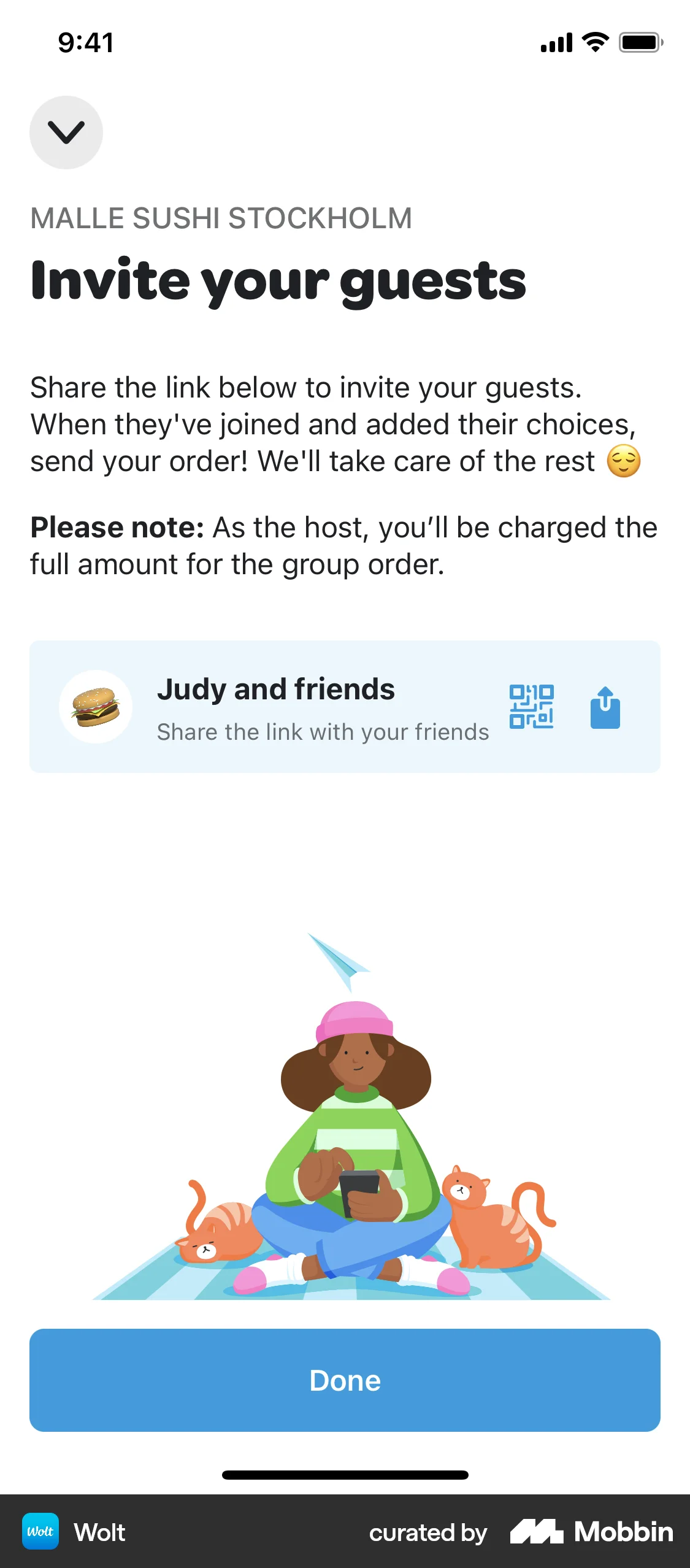 Wolt Delivery iOS Invite & Refer Friends screen