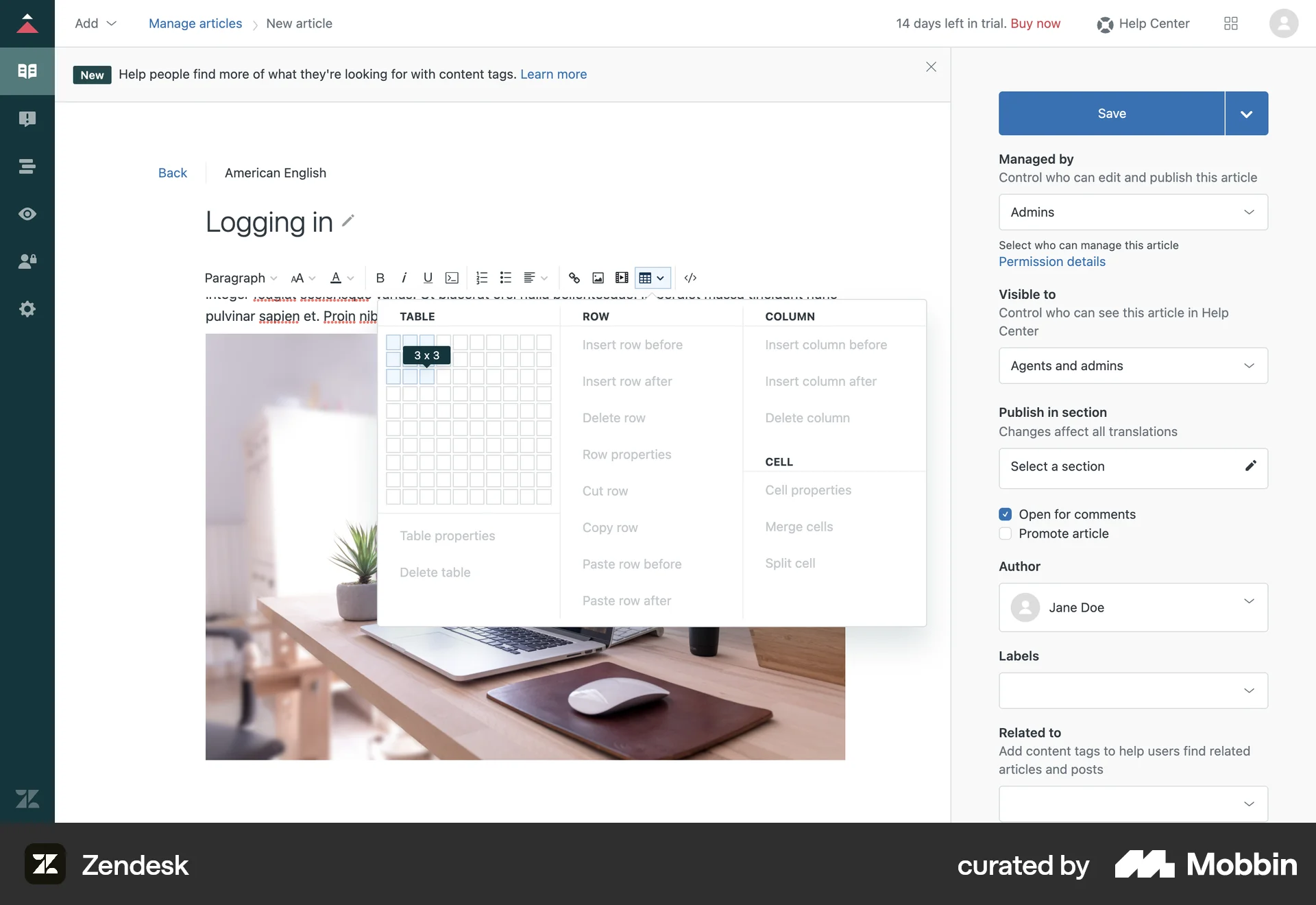 Zendesk Web screen containing Tooltip UI element