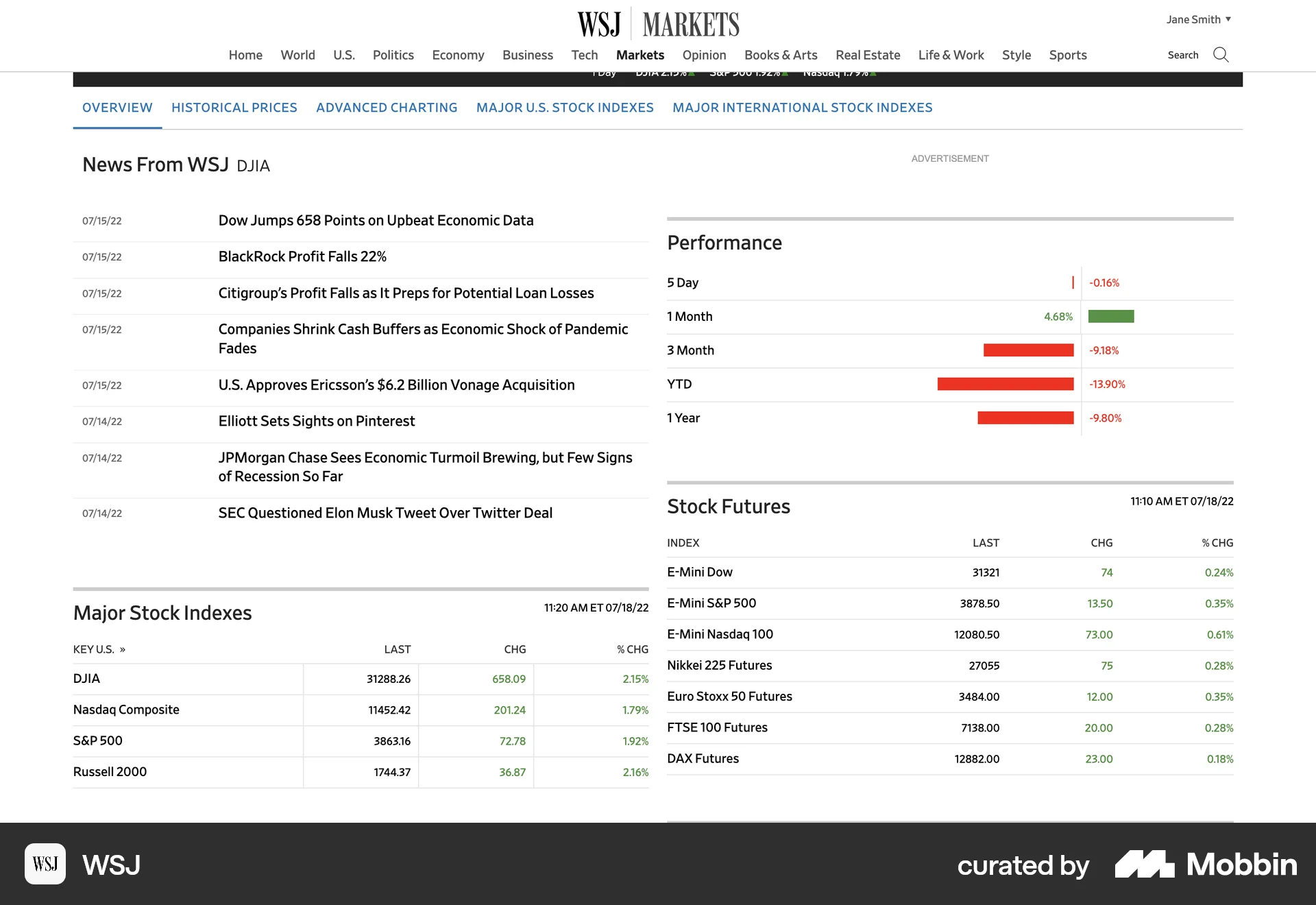 WSJ Web Other Content screen