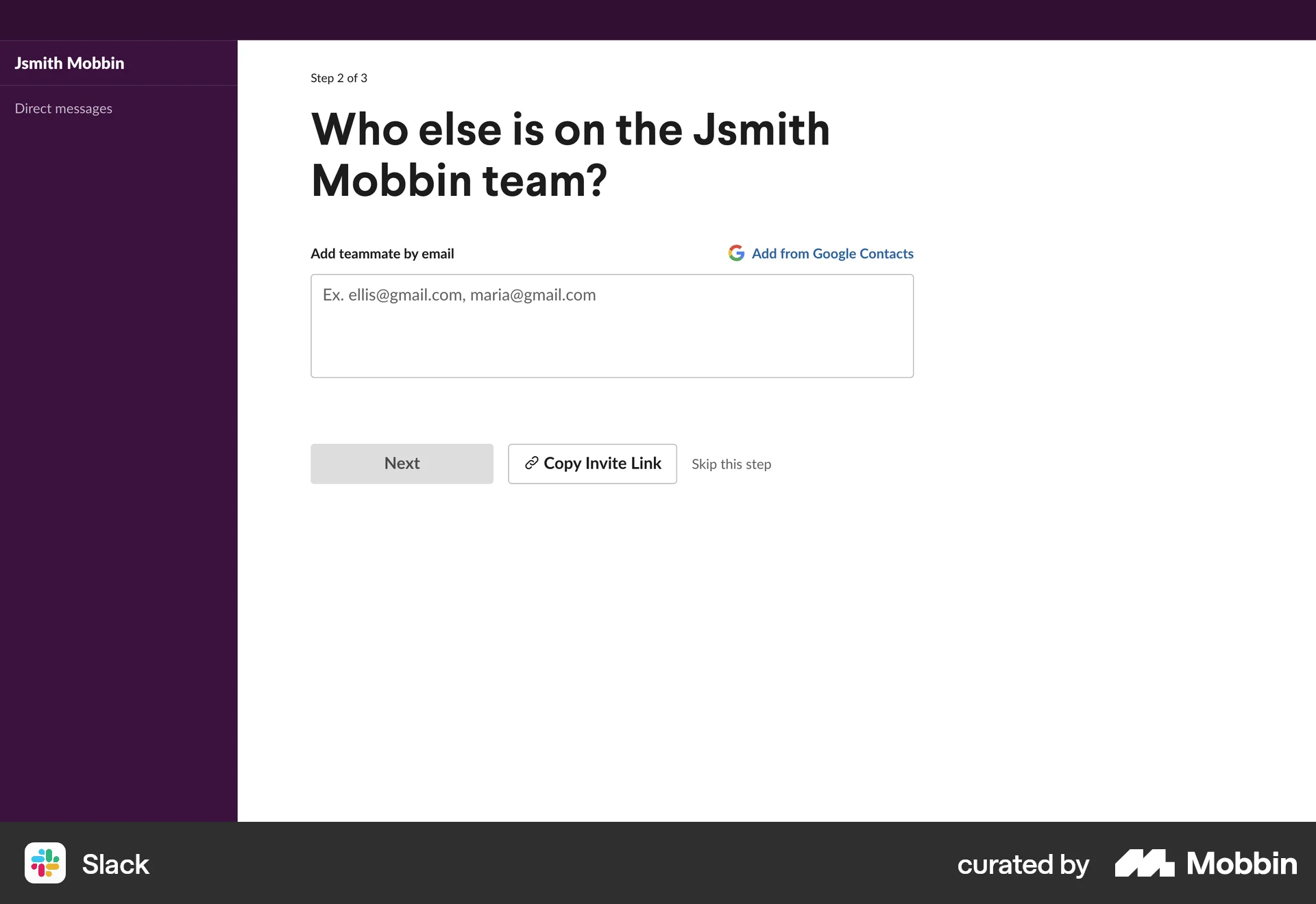 Slack Web Invite Teammates screen