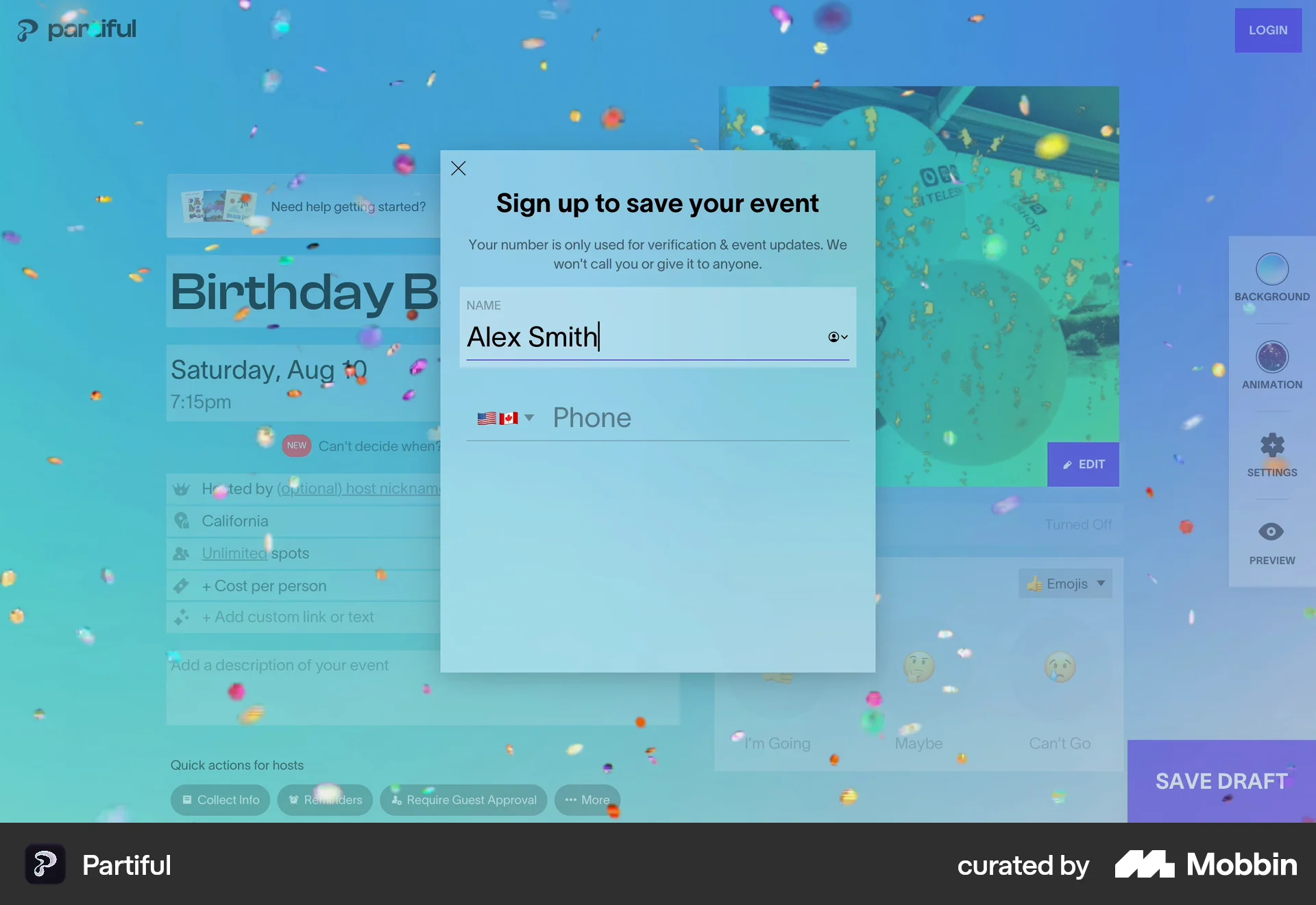Partiful Web Lifestyle App screen