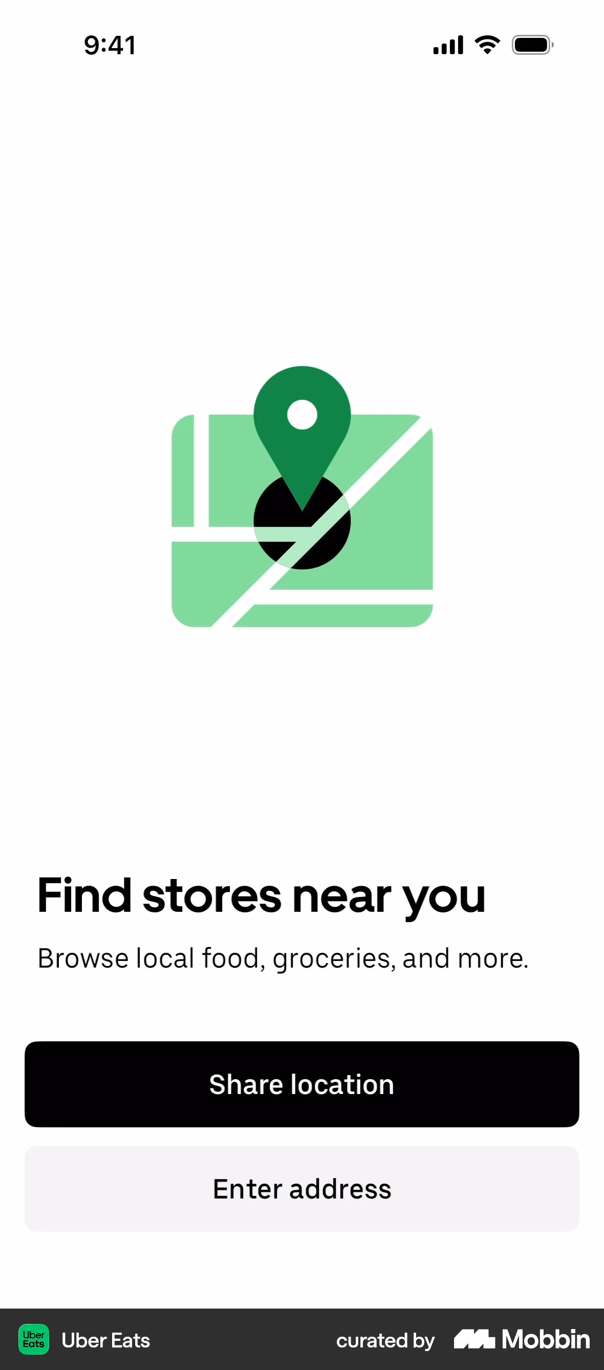Uber Eats Onboarding screen