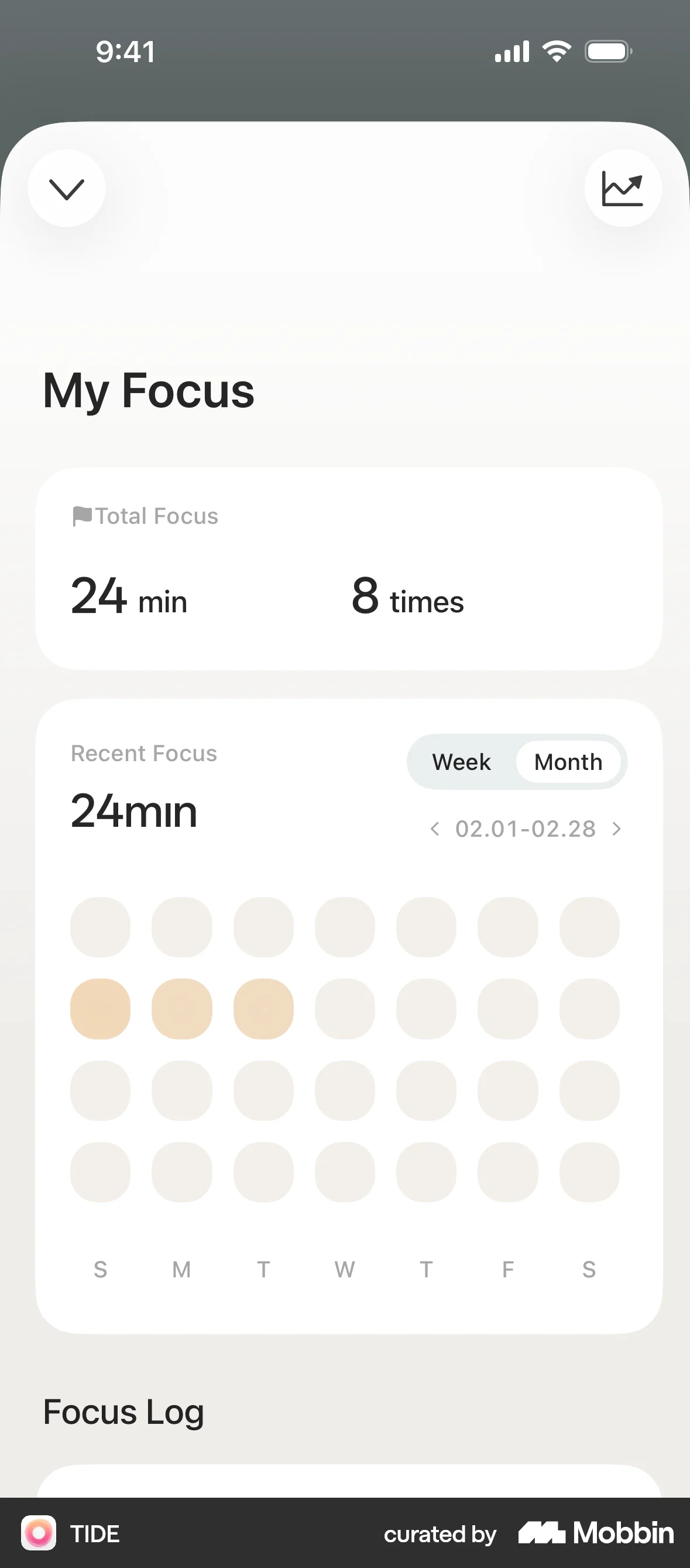 TIDE iOS Calendar screen