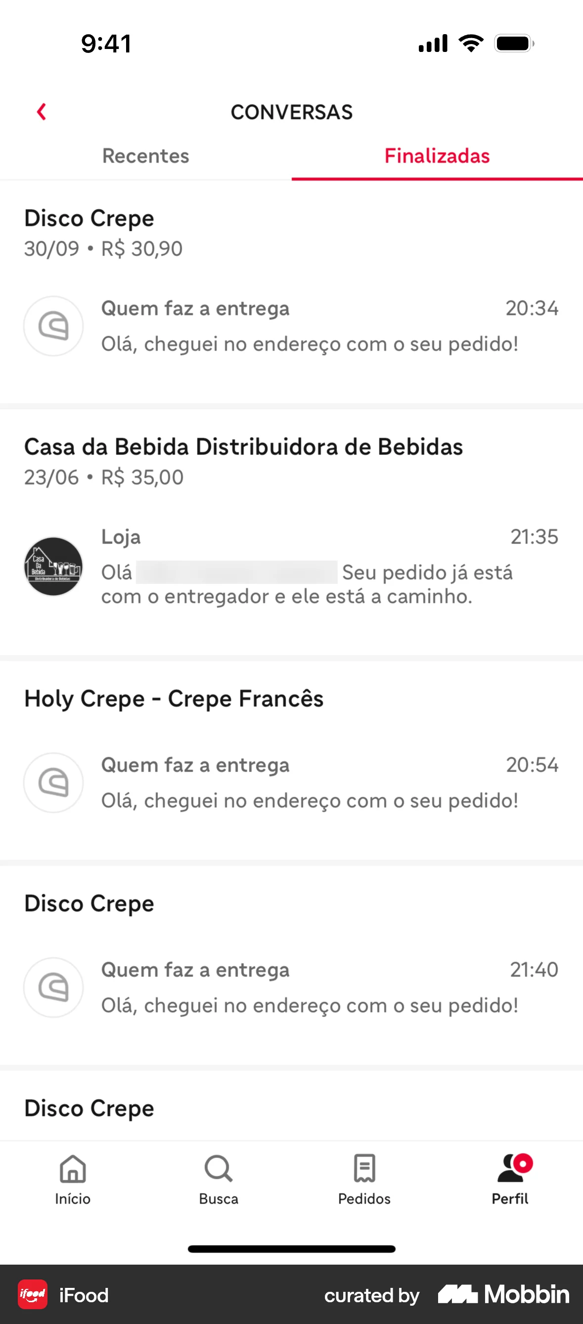 iFood iOS Emails & Messages screen