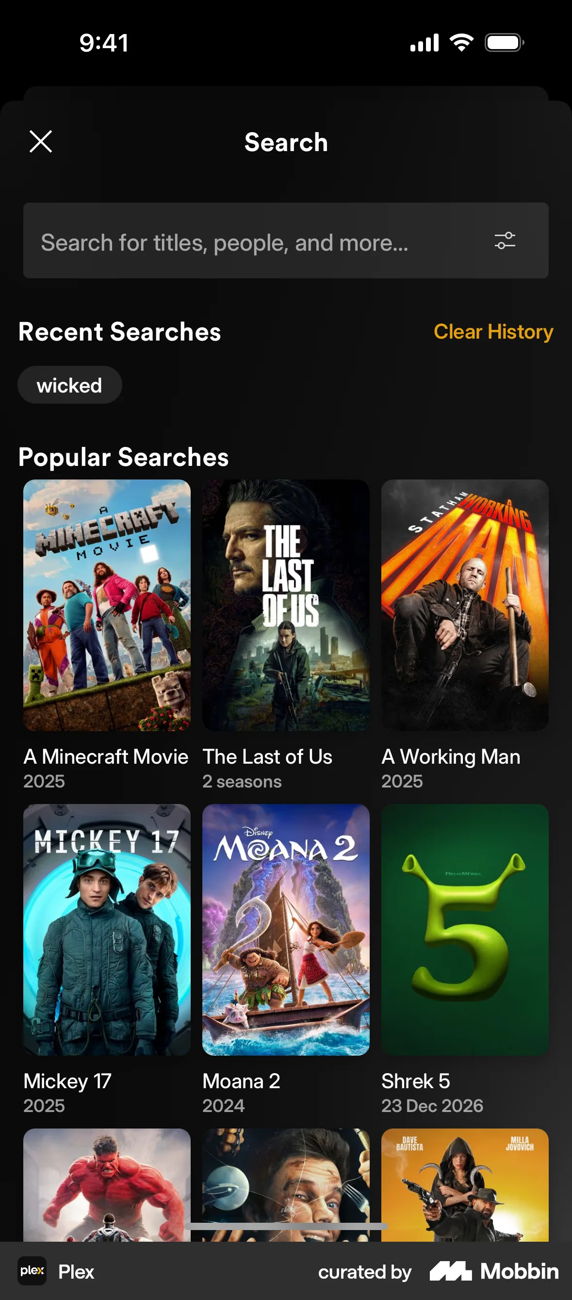 Plex iOS screen containing Search Bar UI element