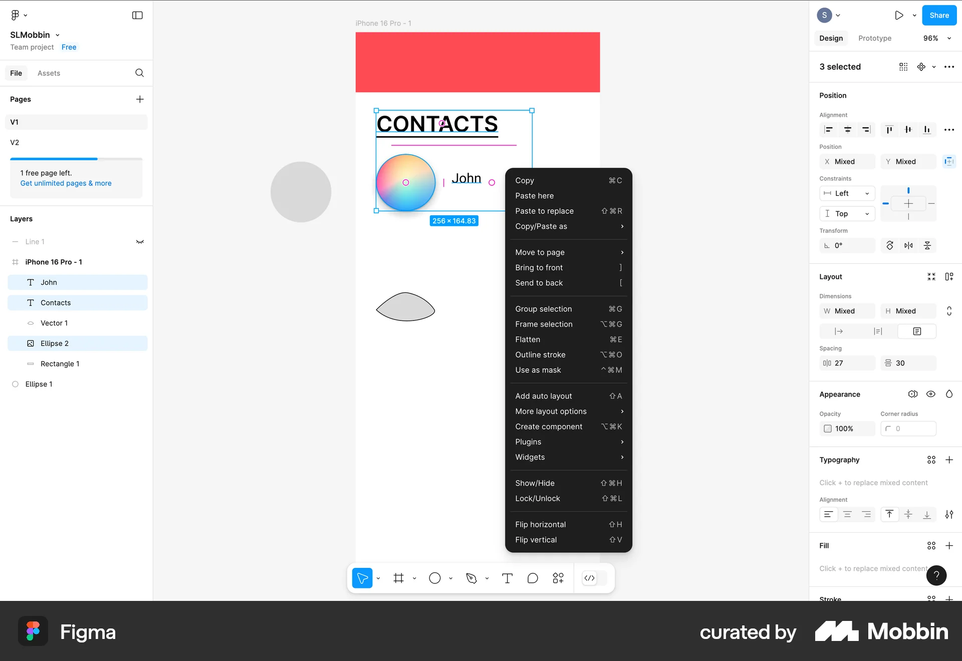 Figma Web screen containing Context Menu UI element