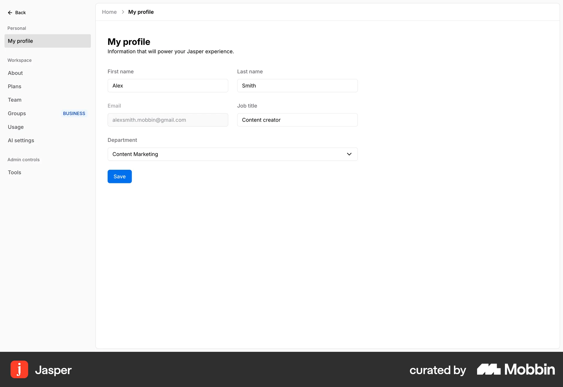 Jasper Web Edit screen