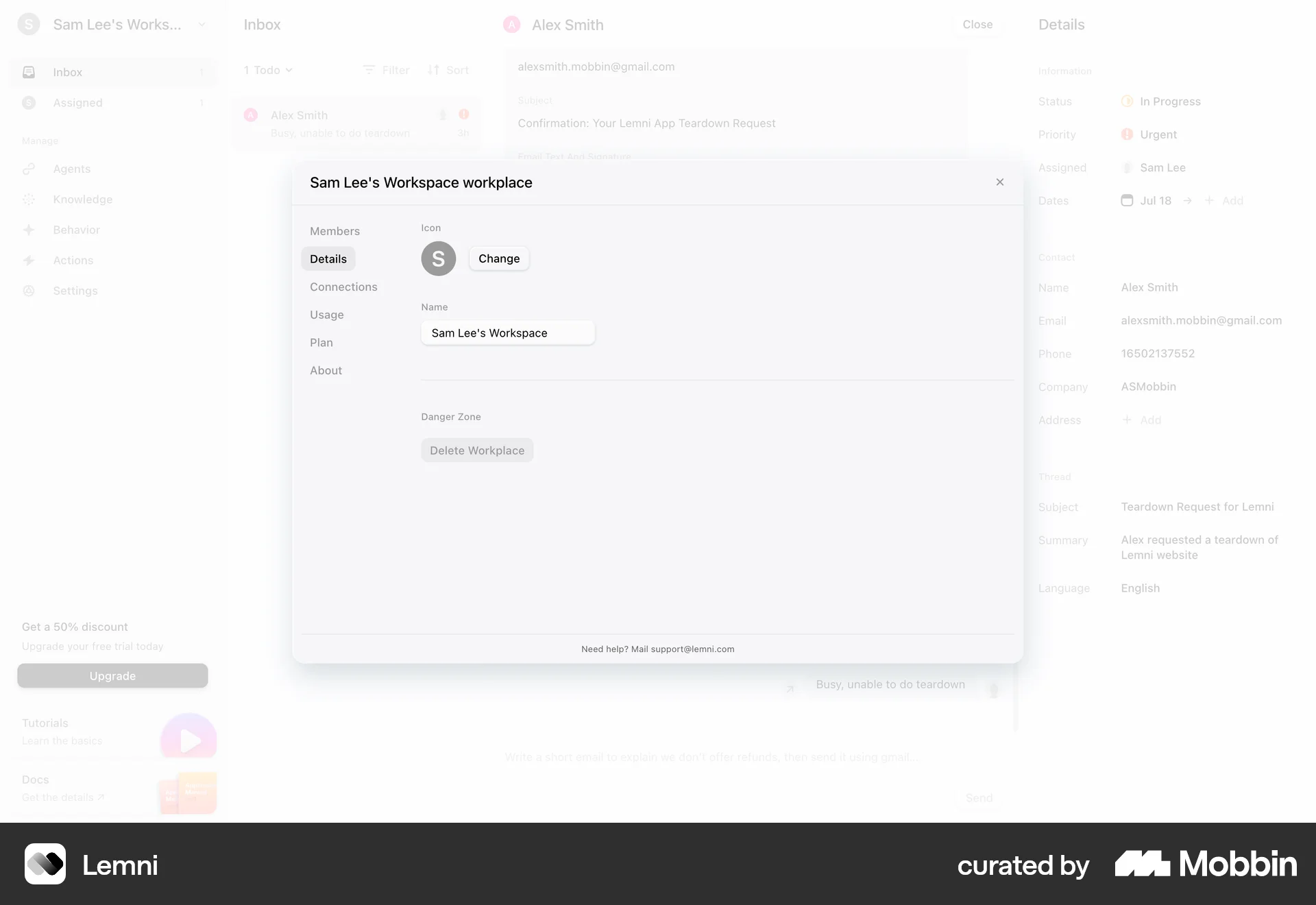 Lemni Web Settings & Preferences screen