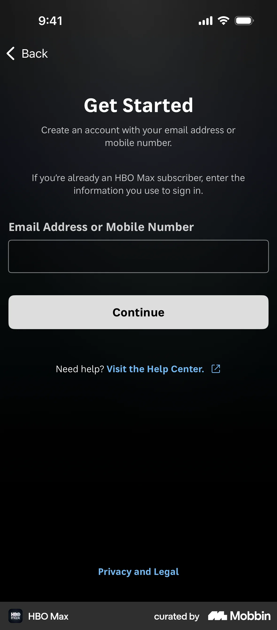 HBO Max Onboarding screen