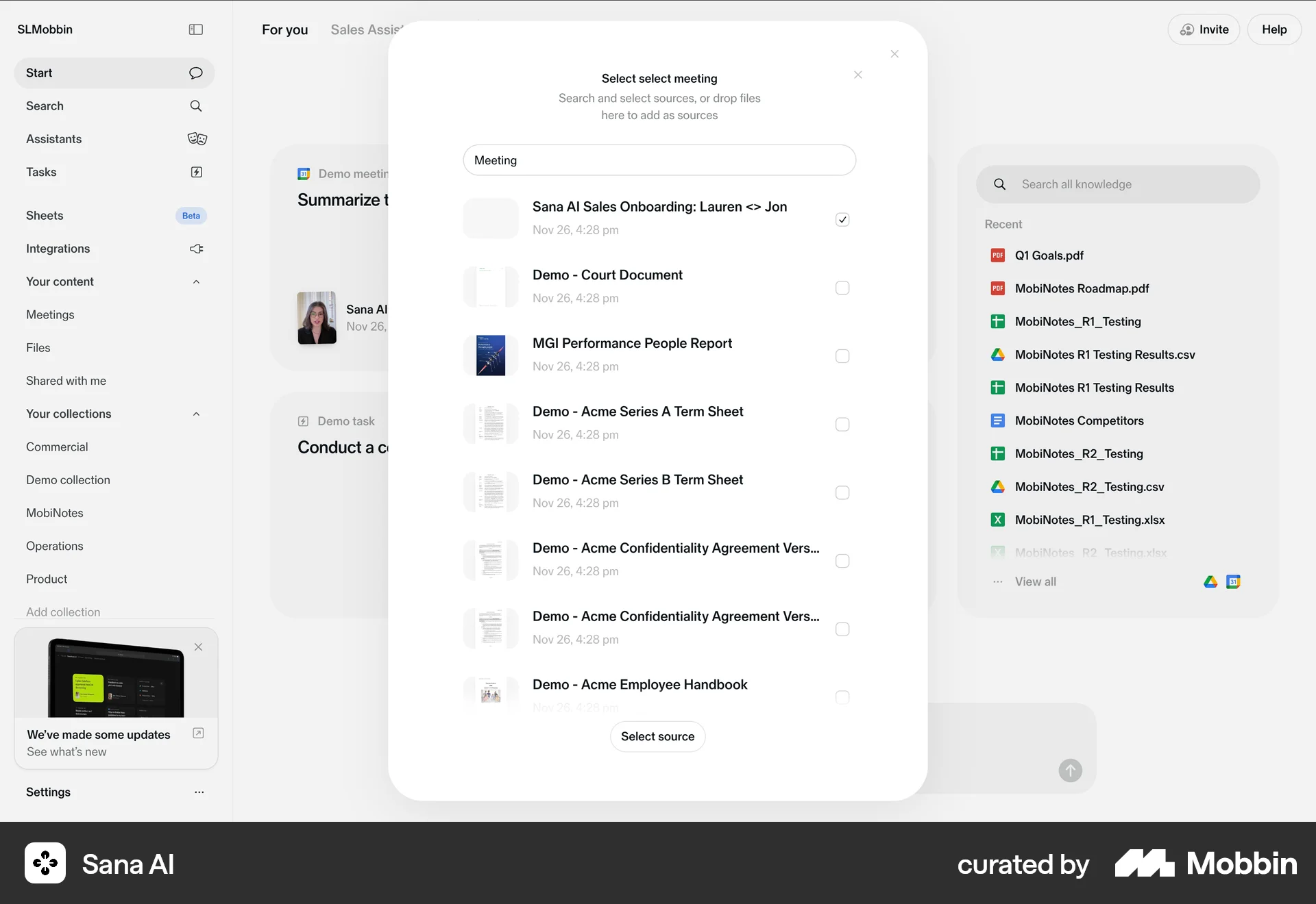 Sana AI Web screen containing Checkbox UI element