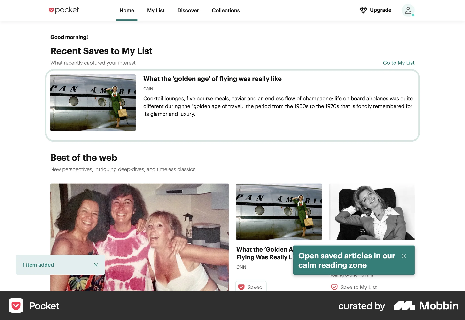 Pocket Web Save screen