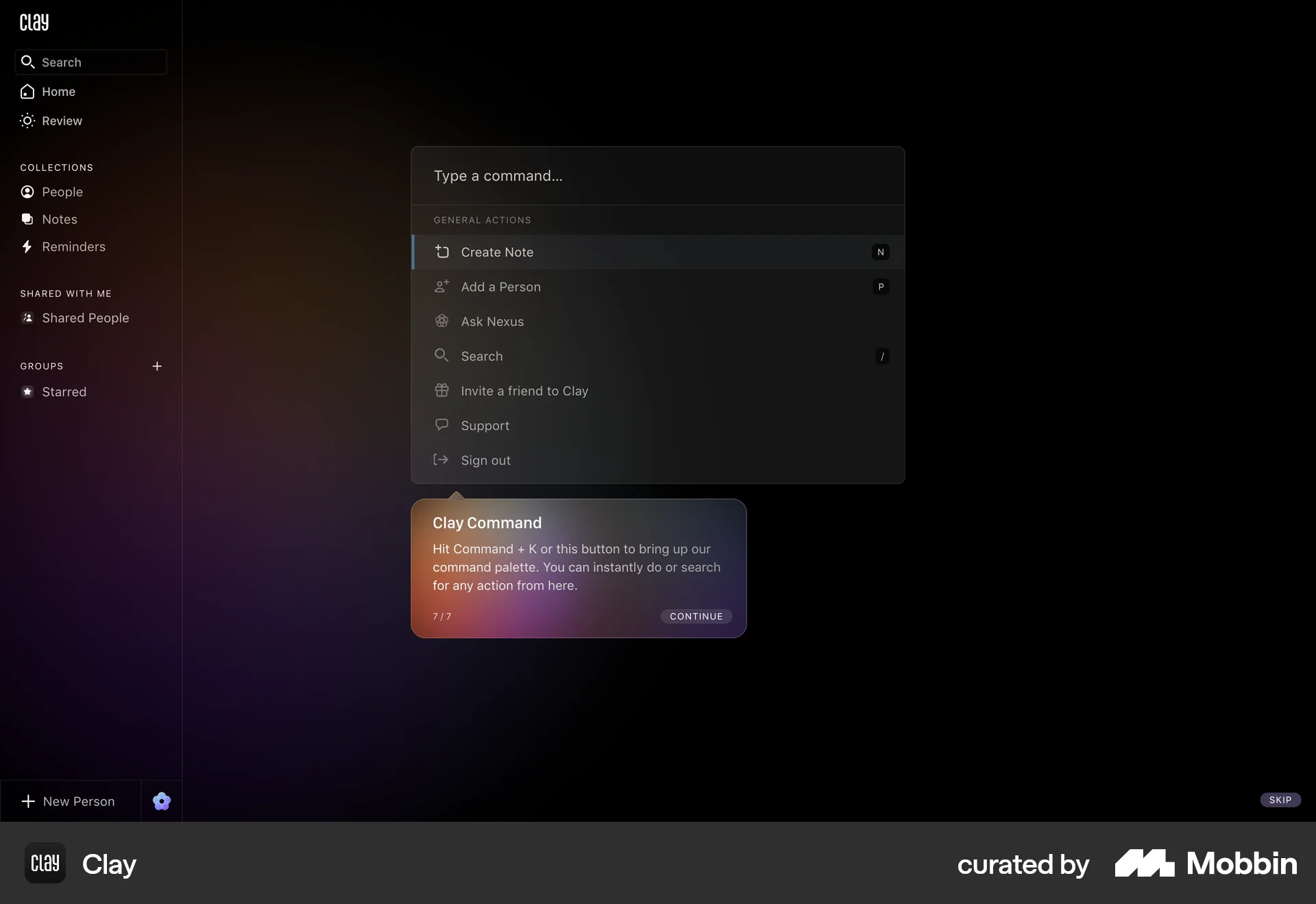 Clay Web Command Palette screen