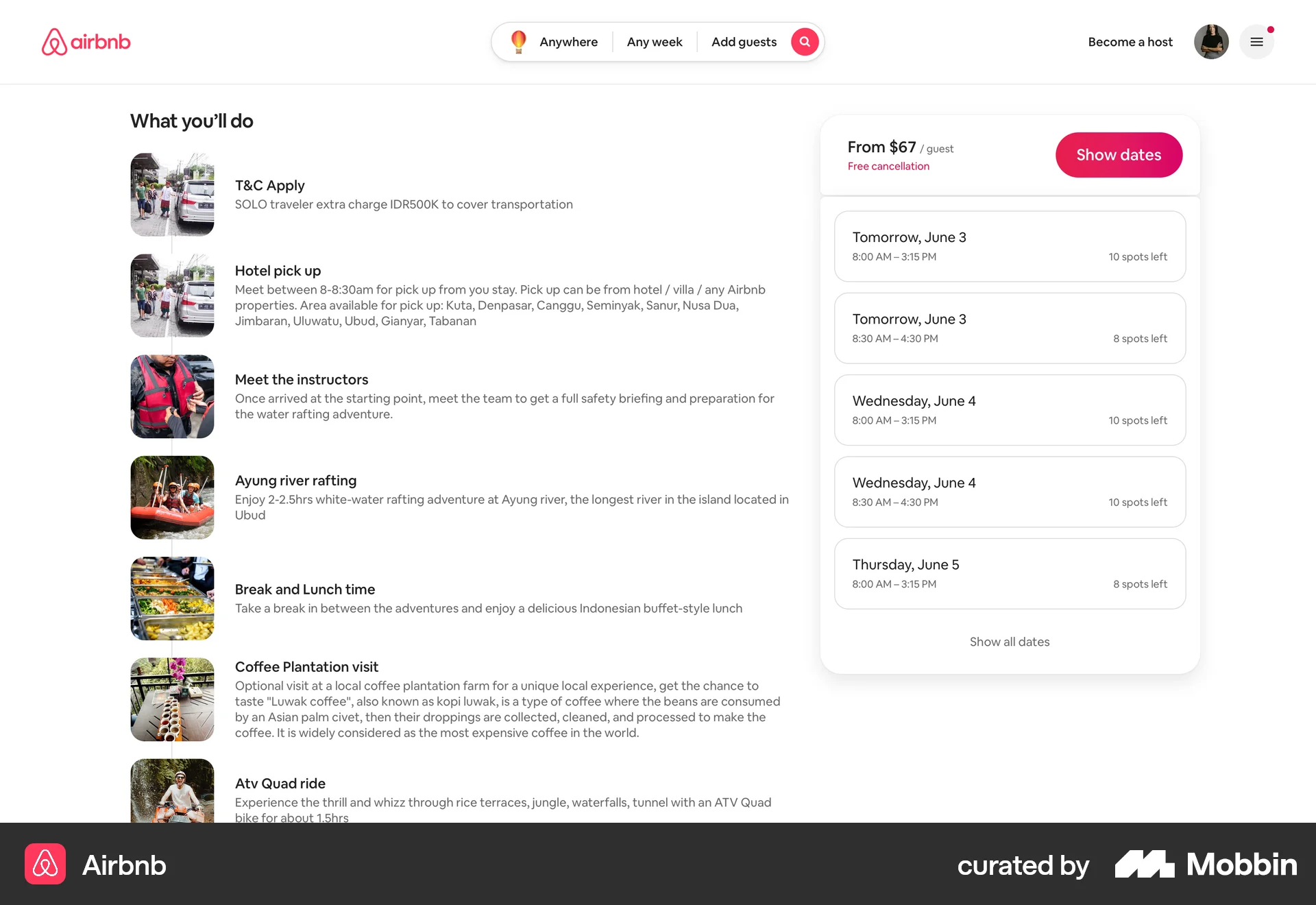 Airbnb Web screen containing Stacked List UI element