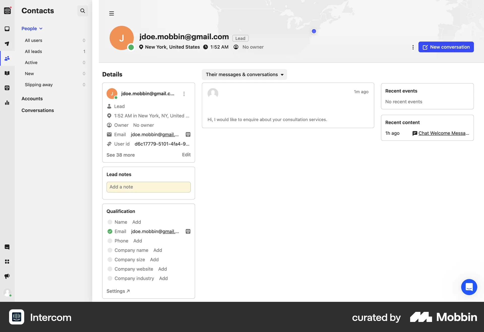 Intercom Web User / Group Profile screen