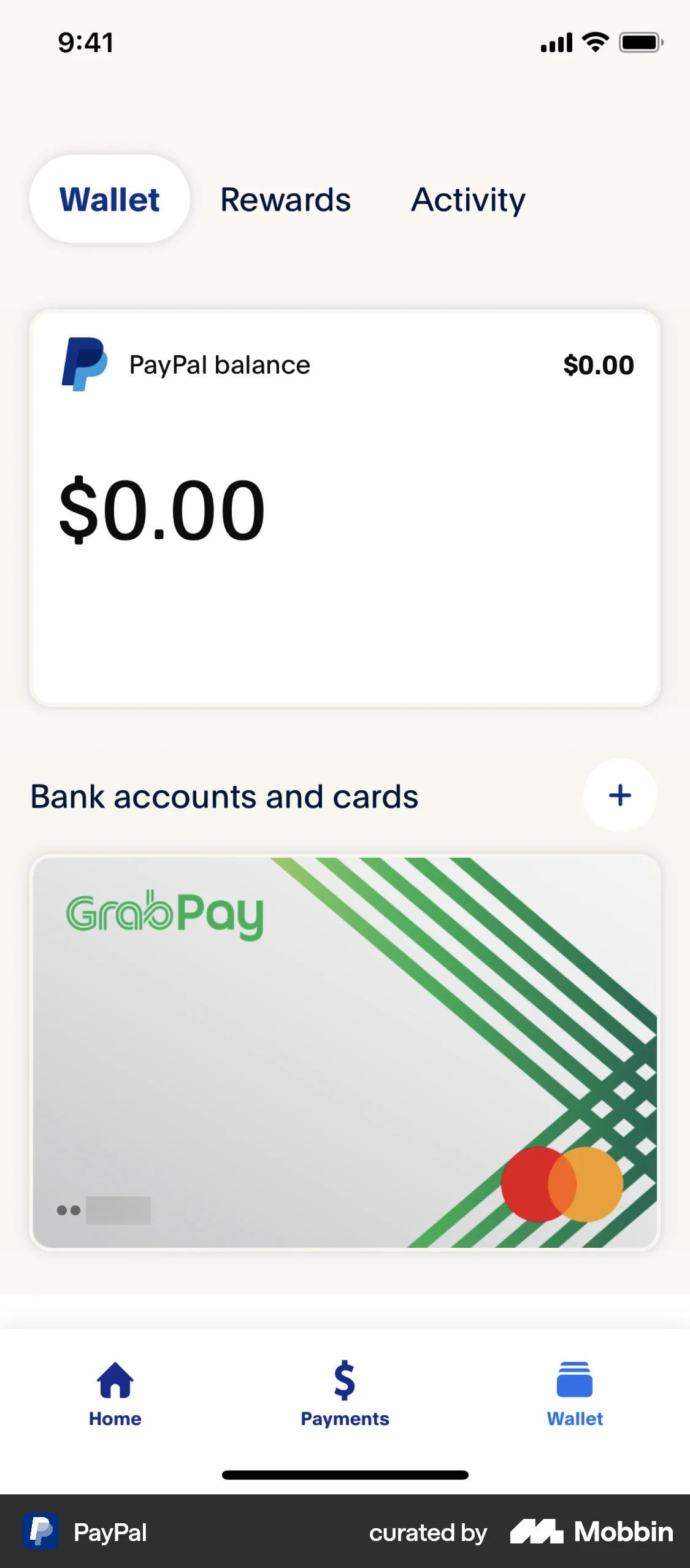 PayPal iOS screen containing Tab Bar UI element