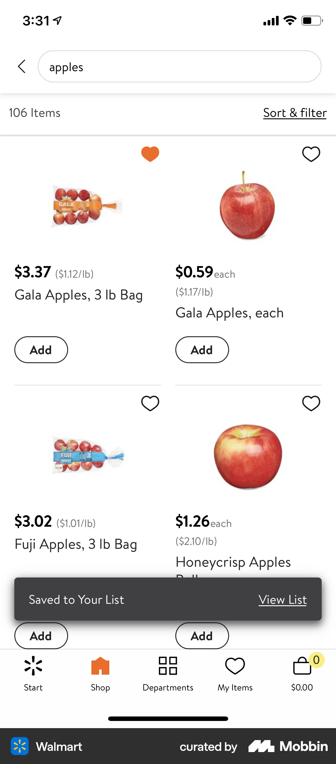 Walmart iOS Save screen