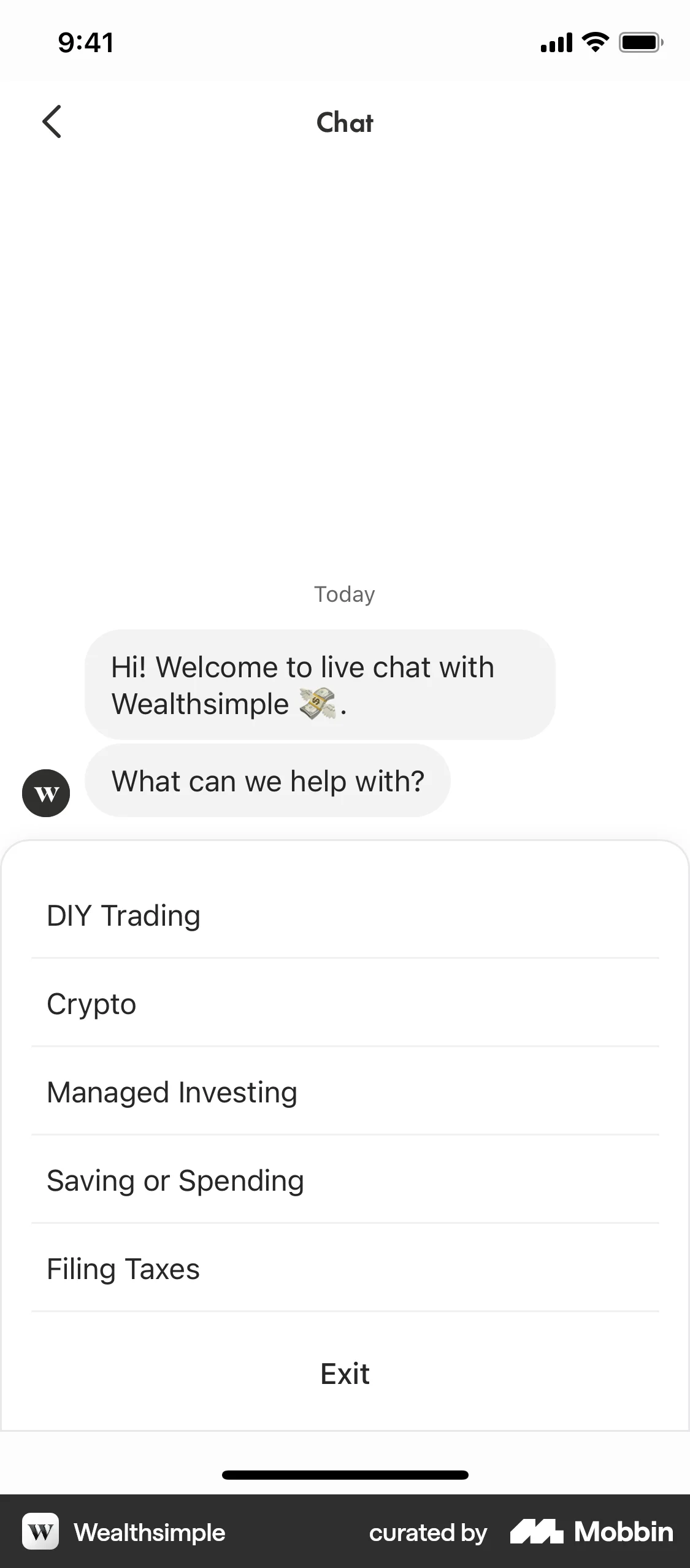Weathsimple Interface Wealthsimple iOS Chat Interface | Mobbin