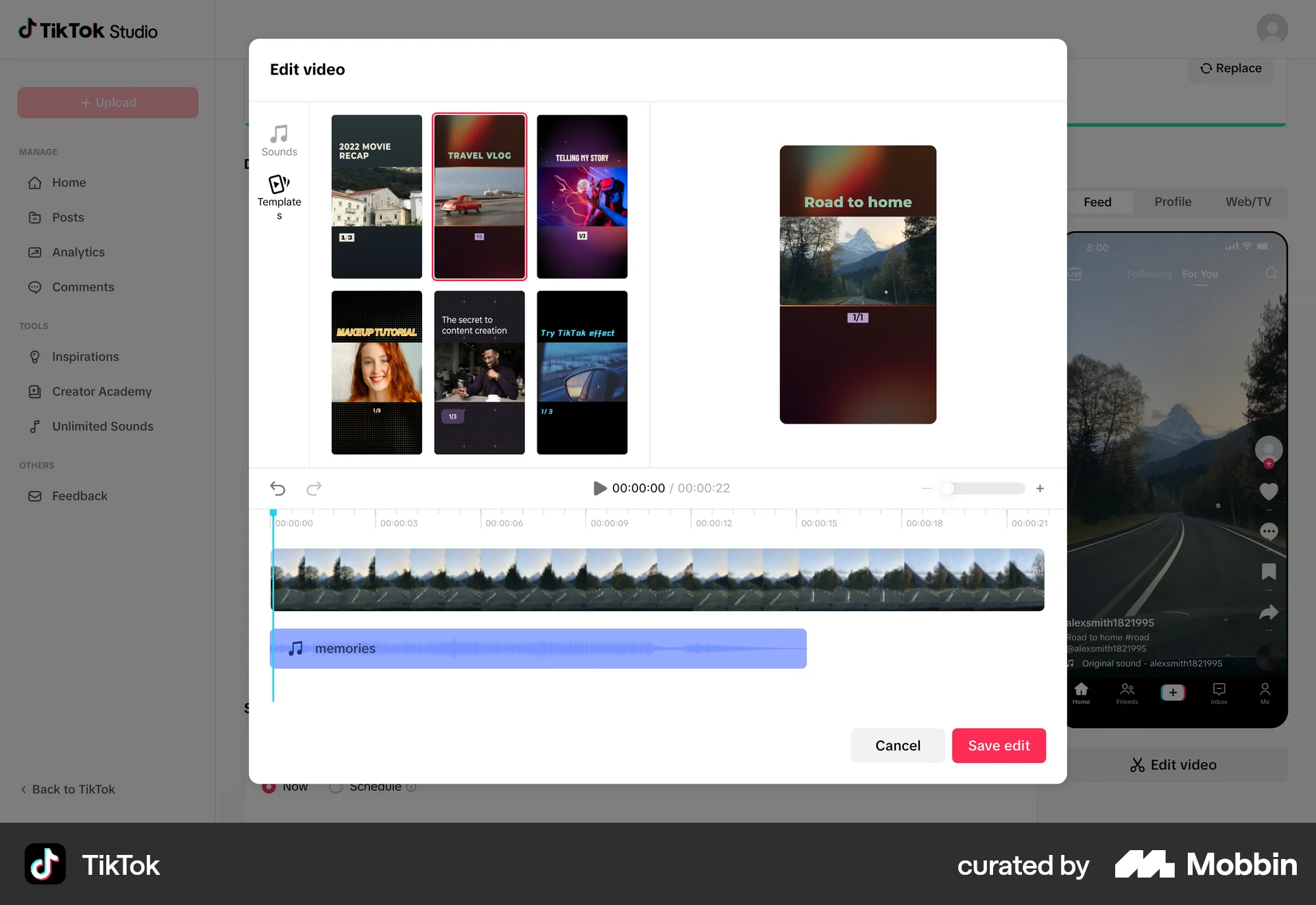 TikTok Web Media Editor screen