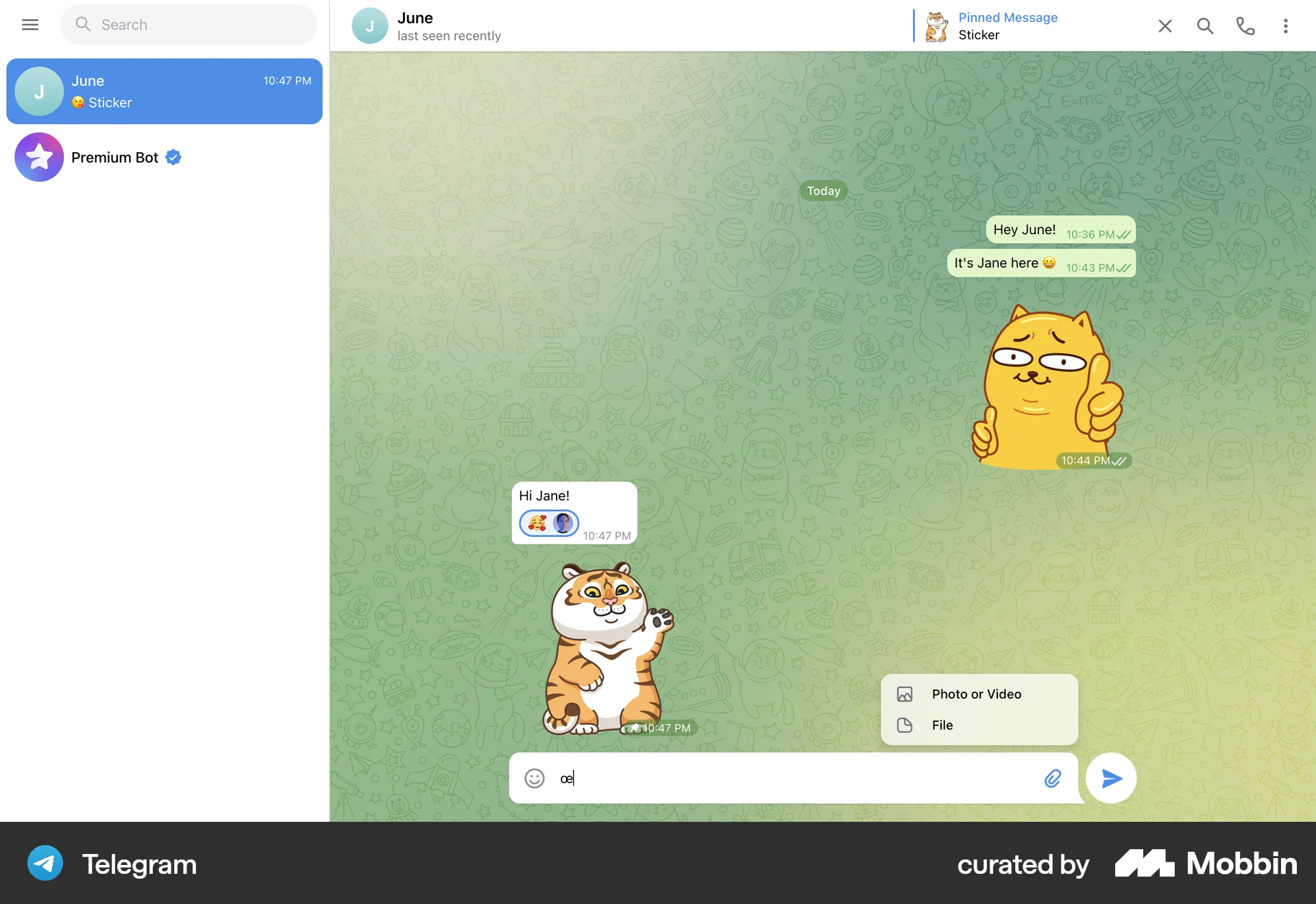 Telegram Web Communication App screen